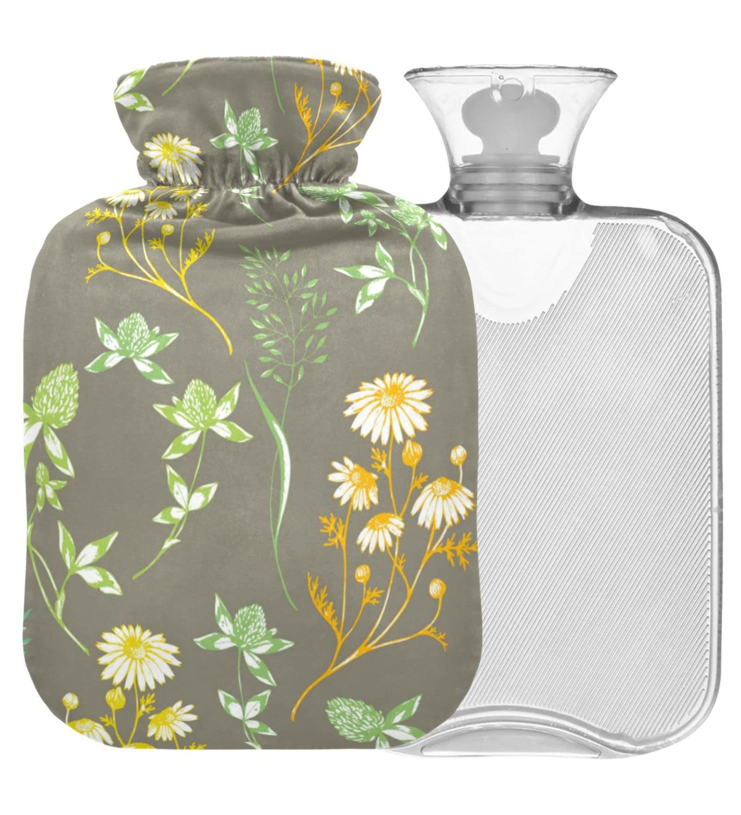 Naanle Herbal Heat Bottle with Cover - Wild Daisy Design 1L Hot Water Bottle for Pain Relief & Therapy - Perfect for Hand & Foot Warmth - Buy Online on GoSupps.com