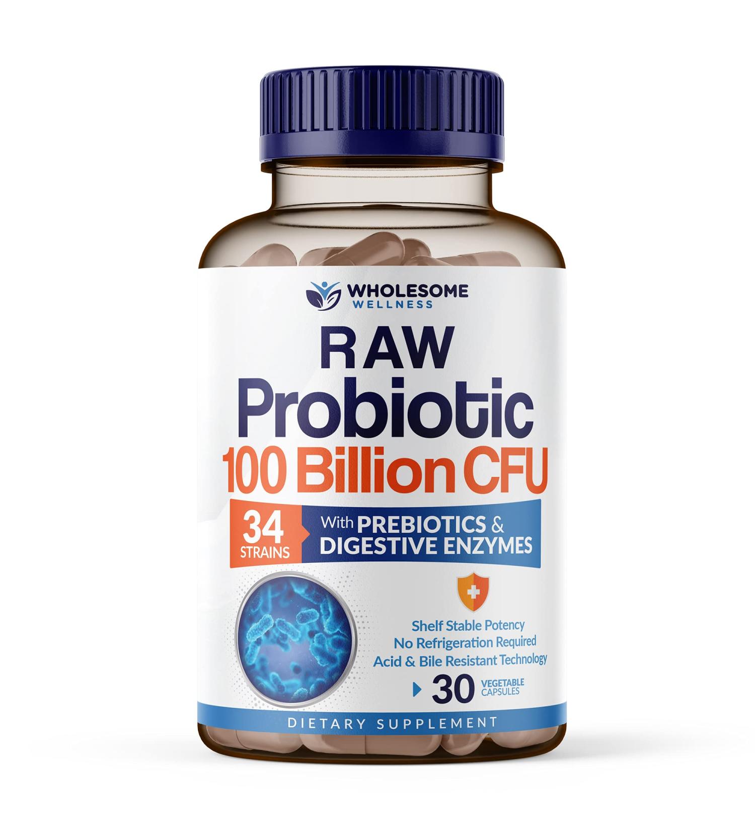 Wholesome Wellness Organic Probiotics 100 Billion CFU - 30 Capsules for Digestive Health - Buy Online on GoSupps.com
