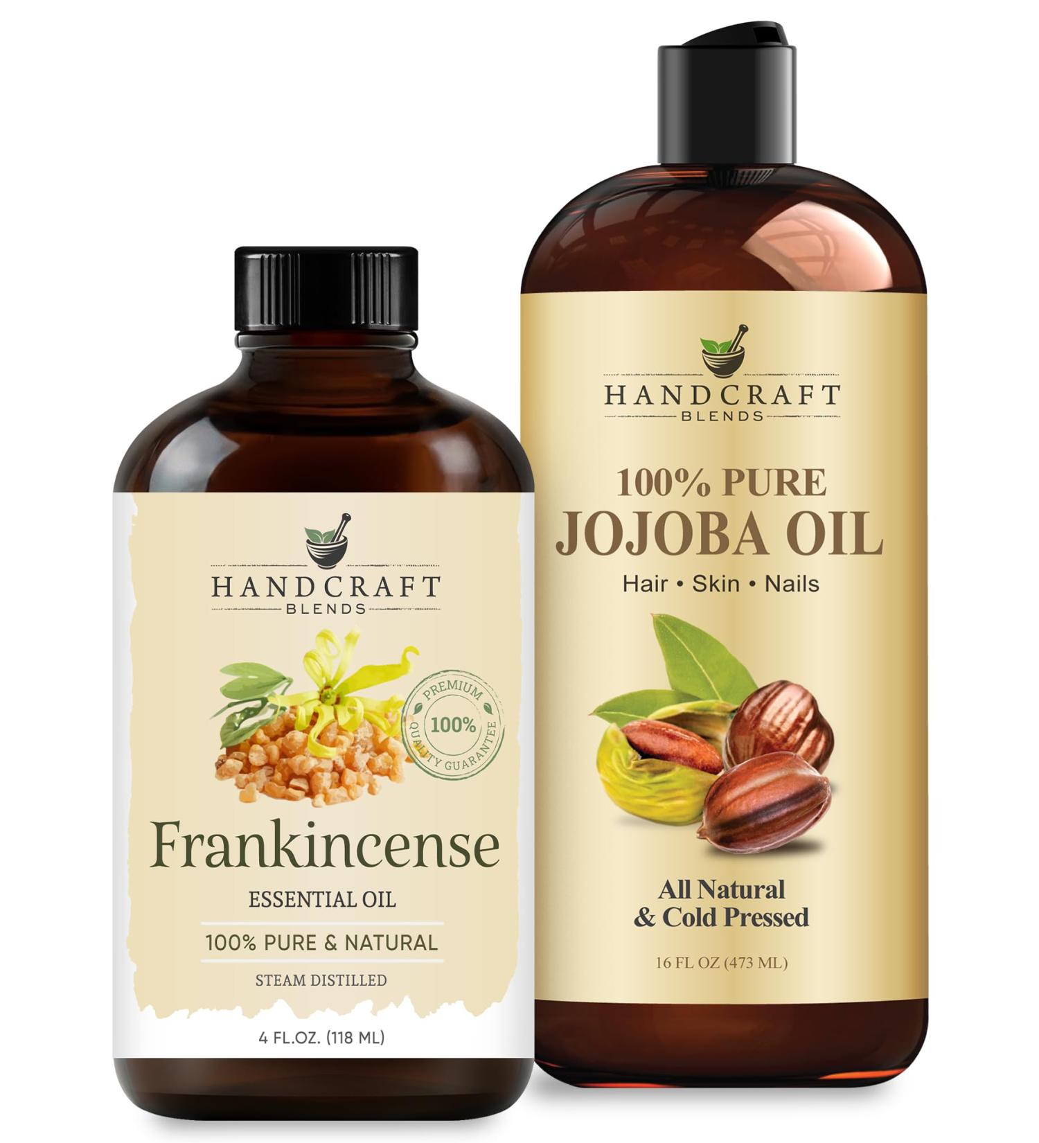 Handcraft Blends Firming Body Set: Jojoba (16 Fl Oz) and Frankincense Oils (4 Fl Oz) 100% Pure & Natural Anti-Aging Oil for Body and Skin - Buy Online on GoSupps.com