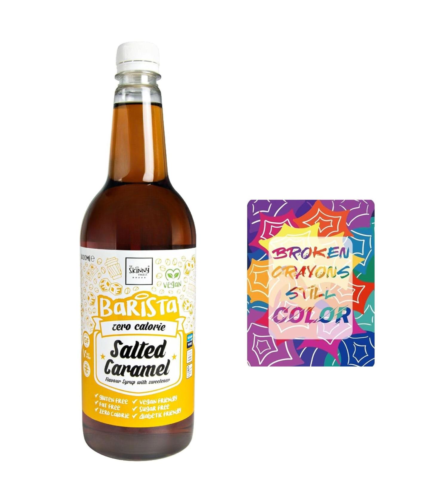 Skinny Food Co Salted Caramel Syrup Zero Calorie 1L - Sugar Free Coffee Syrups For Tea Hot Chocolate Fruit Baking Protein Drinks Including Oerich Inspirational Card