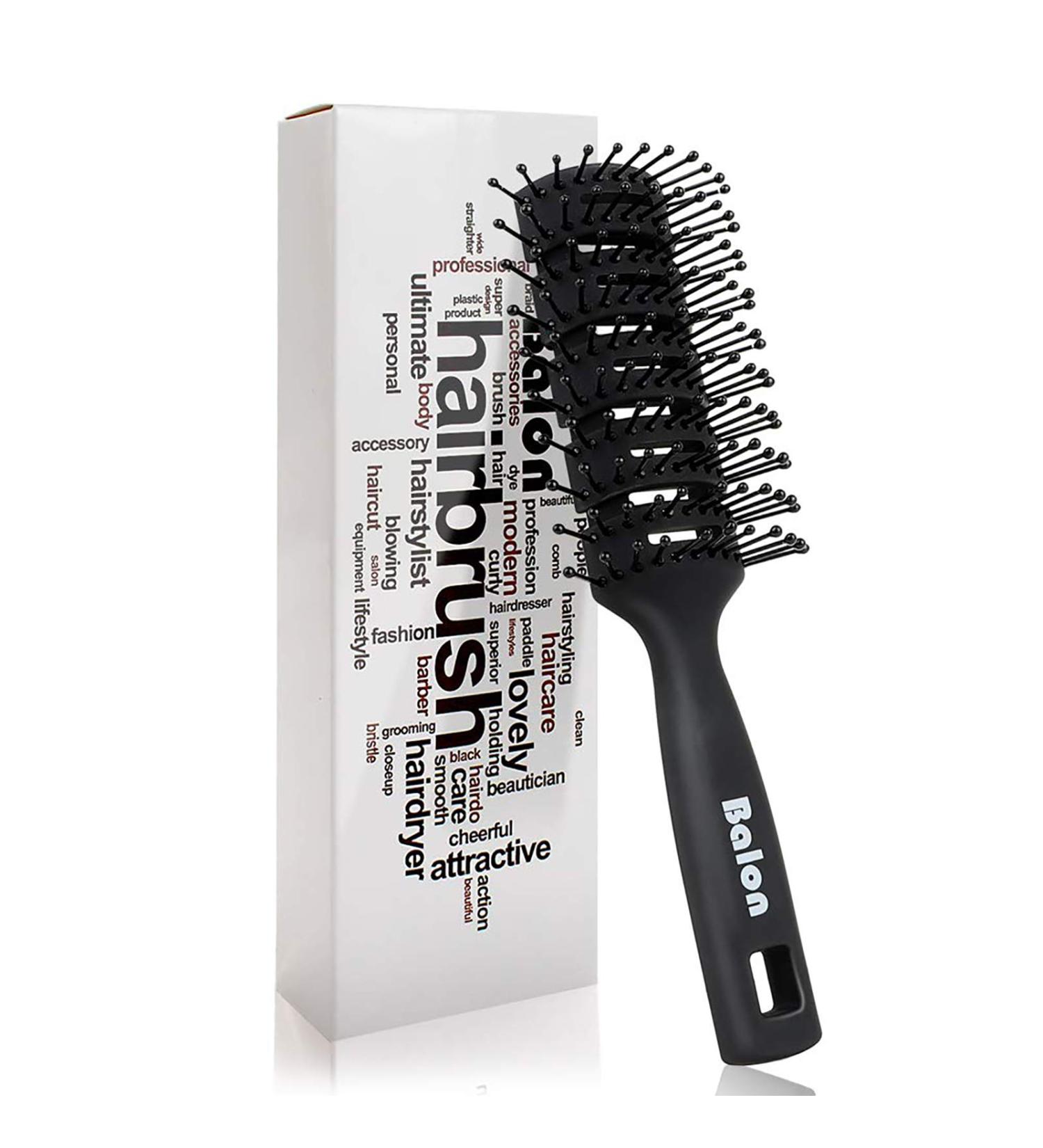 11 Row Vent Hair Brush for Men and Women - Ball Tipped Bristles for Wet Short Curly Straight Hair - Quick Blow Drying - Black - Buy Online on GoSupps.com