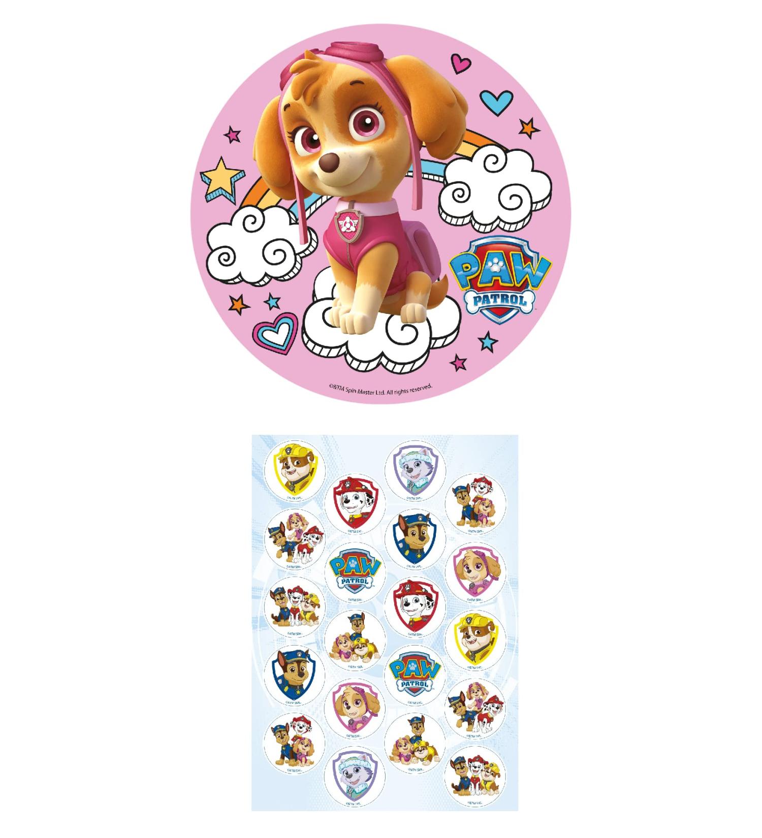 Deko Zauber24 Paw Patrol Edible Cake Liner Set - 20cm Cake & 20 Muffin Upleater - Children's Birthday Decoration (PAW Patrol No. 6 Skye) - Buy Online on GoSupps.com