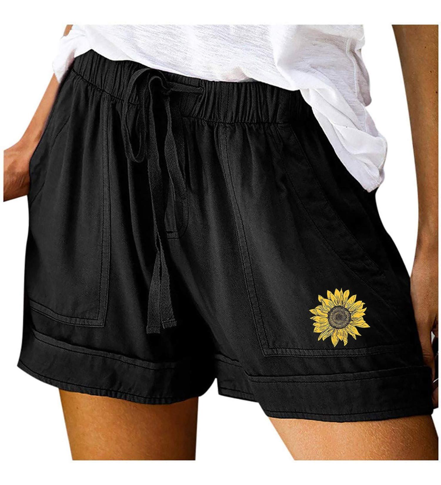 Gufesf Women's Linen Casual Shorts | Lightweight & Comfy | Elastic High Waist & Pockets | Y2-Black - Large - Buy Online on GoSupps.com