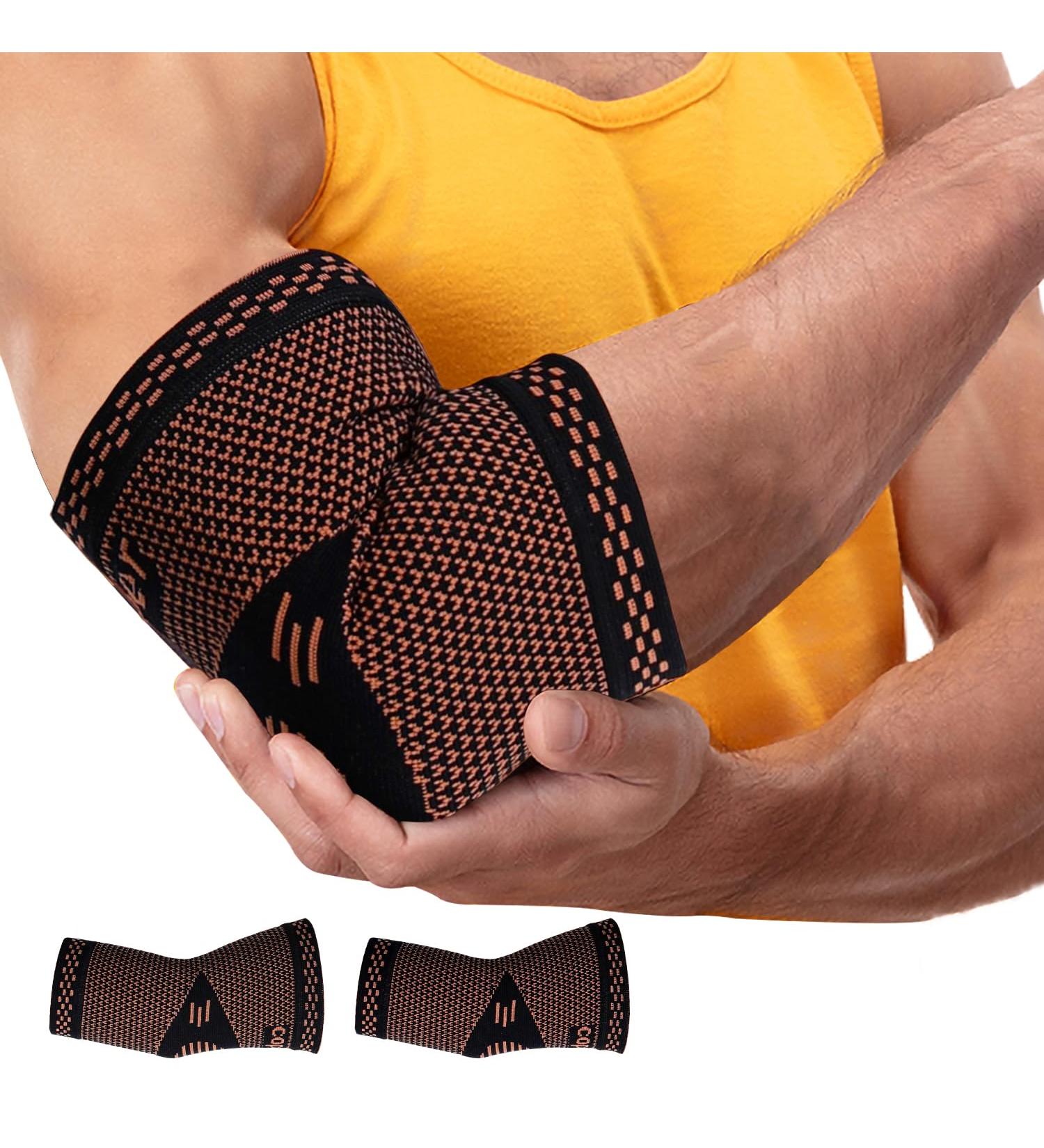 Buy Copper Compression Elbow Braces (Pair) - Relief for Tennis Elbow Golfer's Elbow Bursitis and Arthritis Pain - International Shipping Available - Buy Online on GoSupps.com