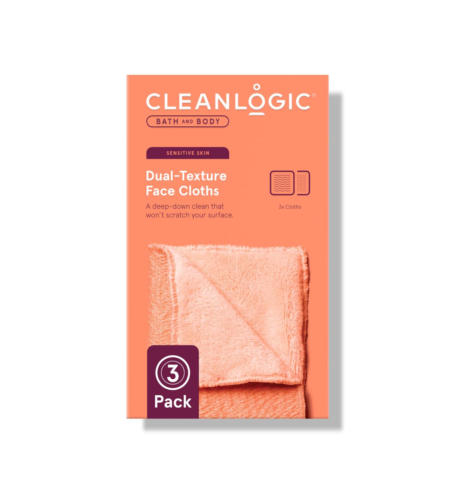Cleanlogic Exfoliating Dual-Texture Face Cloths for Sensitive Skin - Vegan Assorted Colors Removes Makeup & Dirt - Pack of 3 - Buy Online on GoSupps.com