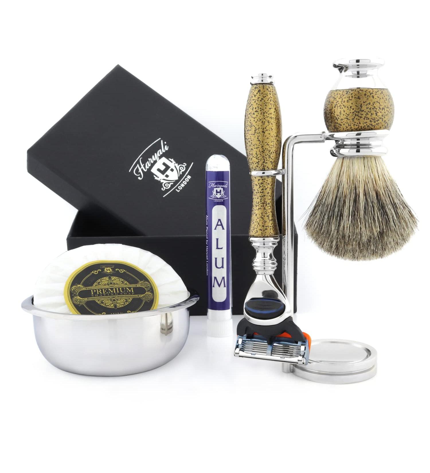 6 Pc Men's Shaving Kit - Edge Razor Badger Hair Brush Soap & Bowl | Perfect Grooming Set - Buy Online on GoSupps.com