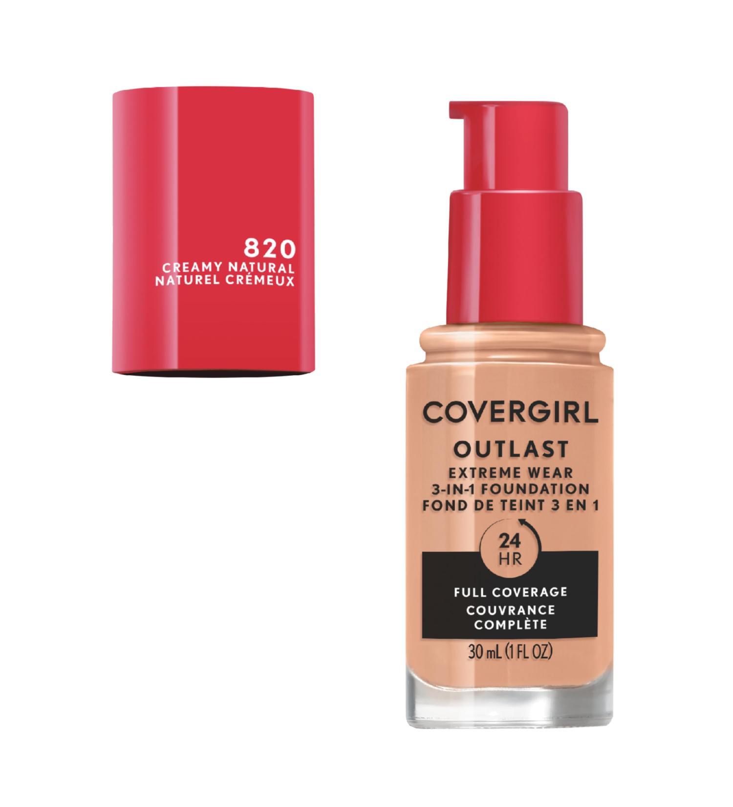 COVERGIRL - Outlast Extreme Wear 3-in-1 Full coverage liquid Foundation Creamy Natural - 820 30 Milliliters - Buy Online on GoSupps.com