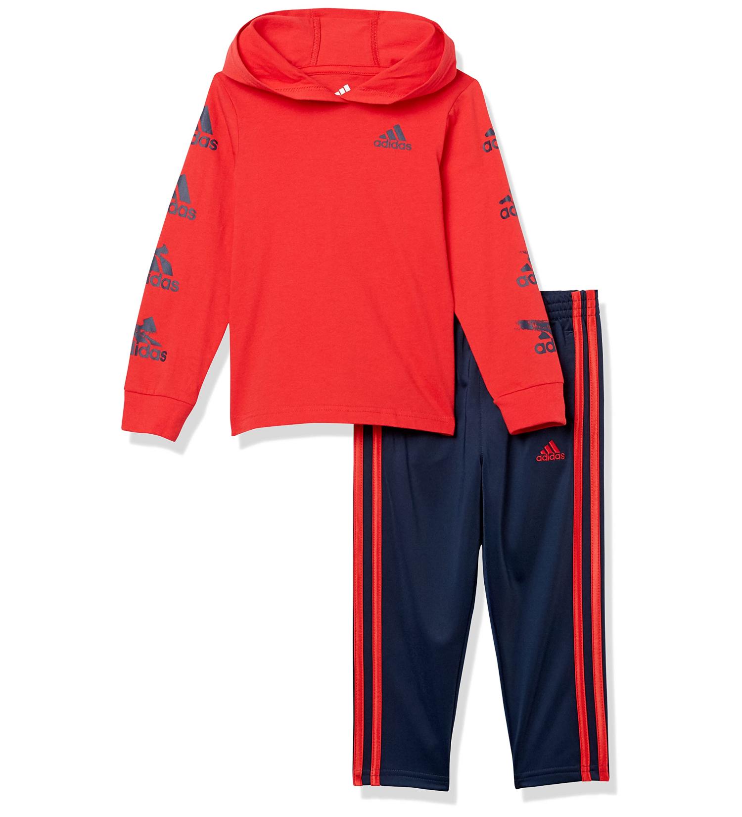 adidas Boys 2-Piece Glitchy Bos Long Sleeve Hooded Tee Set, 12 Months - Vivid Red - Buy Online on GoSupps.com