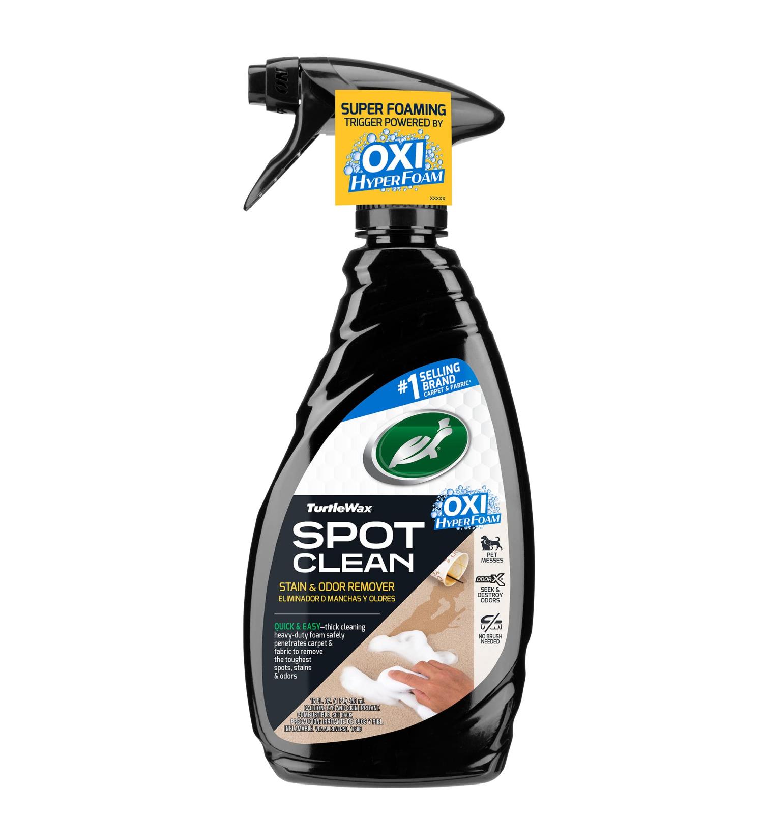 Turtle Wax 54049 Spot Clean Stain & Odor Remover 500ml - Powerful Non-Aerosol OXI HyperFoam Cleaner for Carpet Fabric Upholstery Eliminates Tough Stains Deodorizes with Odor-X Technology