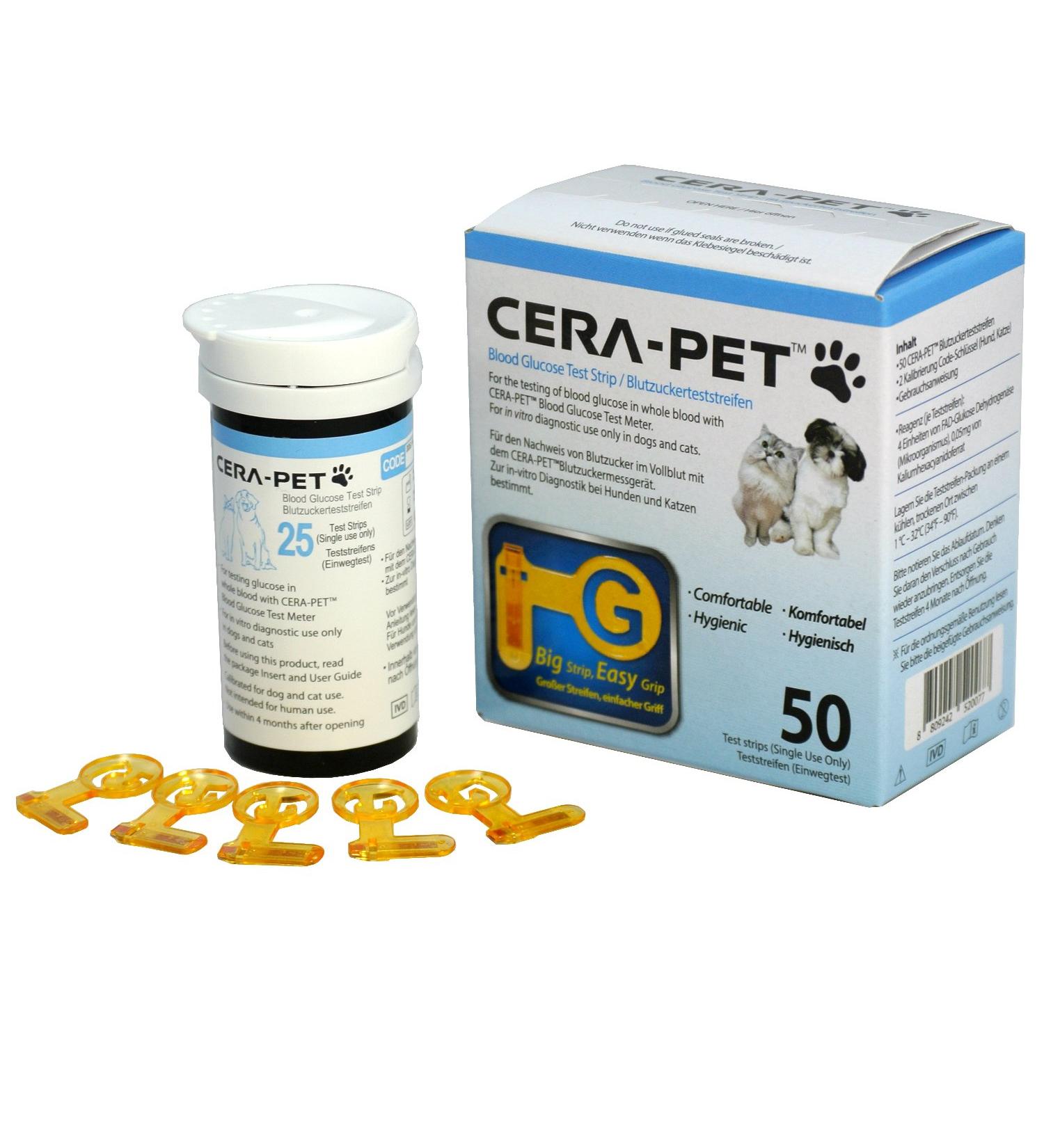 CERA-PET 50 x Vet Blood Glucose Strips for Cats & Dogs - Buy Online on GoSupps.com