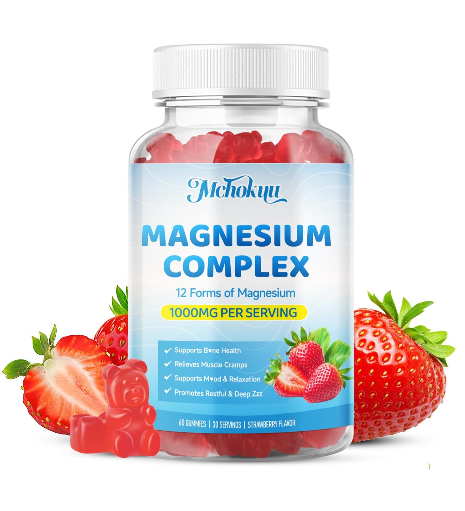 Magnesium Complex Gummies 12 in 1 Magnesium Complex Supplement 1000mg - Mag Glycinate Citrate Malate Taurate - High Absorption for Muscle Nerve & Zzz Support - Strawberry 60 Count 60 Count (Pack of 1) - Buy Online on GoSupps.com