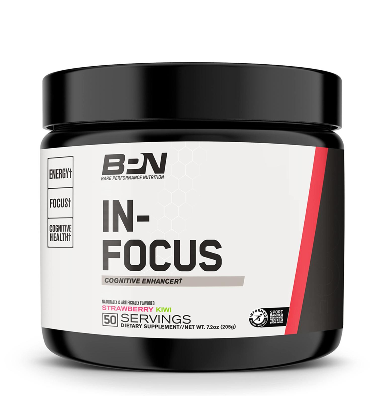 Bare Performance Nutrition In-Focus Cognitive Enhancer Thermogenic Nootropic Energy - 50 Servings Strawberry Kiwi - Buy Online on GoSupps.com