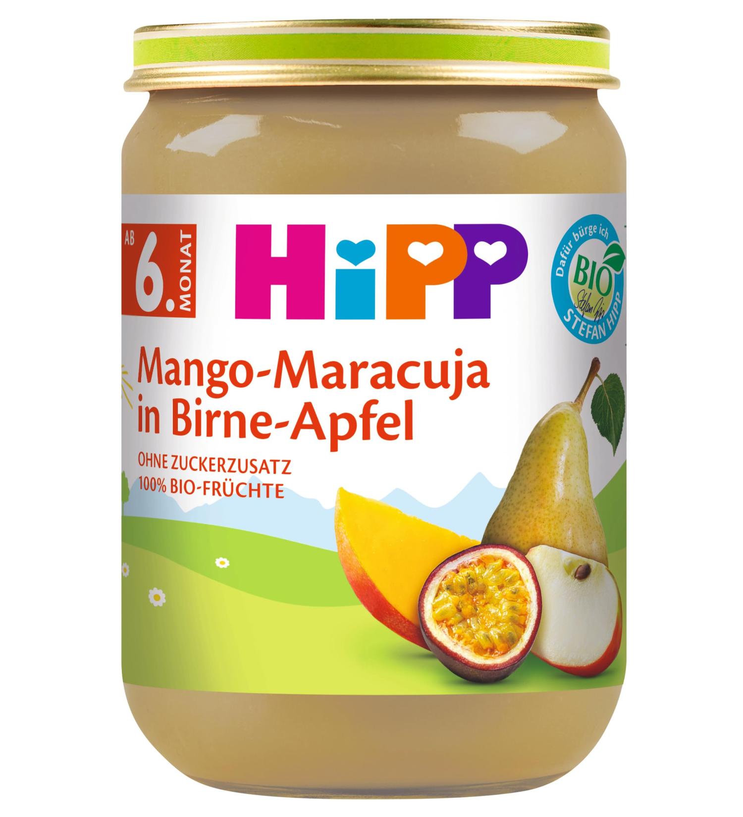 Hipp Fruits Mango-Passion Fruit in Pear-Apple Pack of 6 (6 x 190 g) - Organic H 4375 Mango-marac./Apple 190g 190g Mango-Marac./Apple