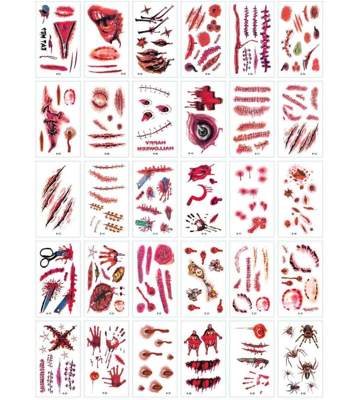 Halloween Tattoos 30 SheetsTemporary Tattoo Realistic Halloween Zombie Scars Wounds Tattoos Bleeding Fake Bloody Scar Wound Scab Stickers for Halloween Cosplay Party - Buy Online on GoSupps.com