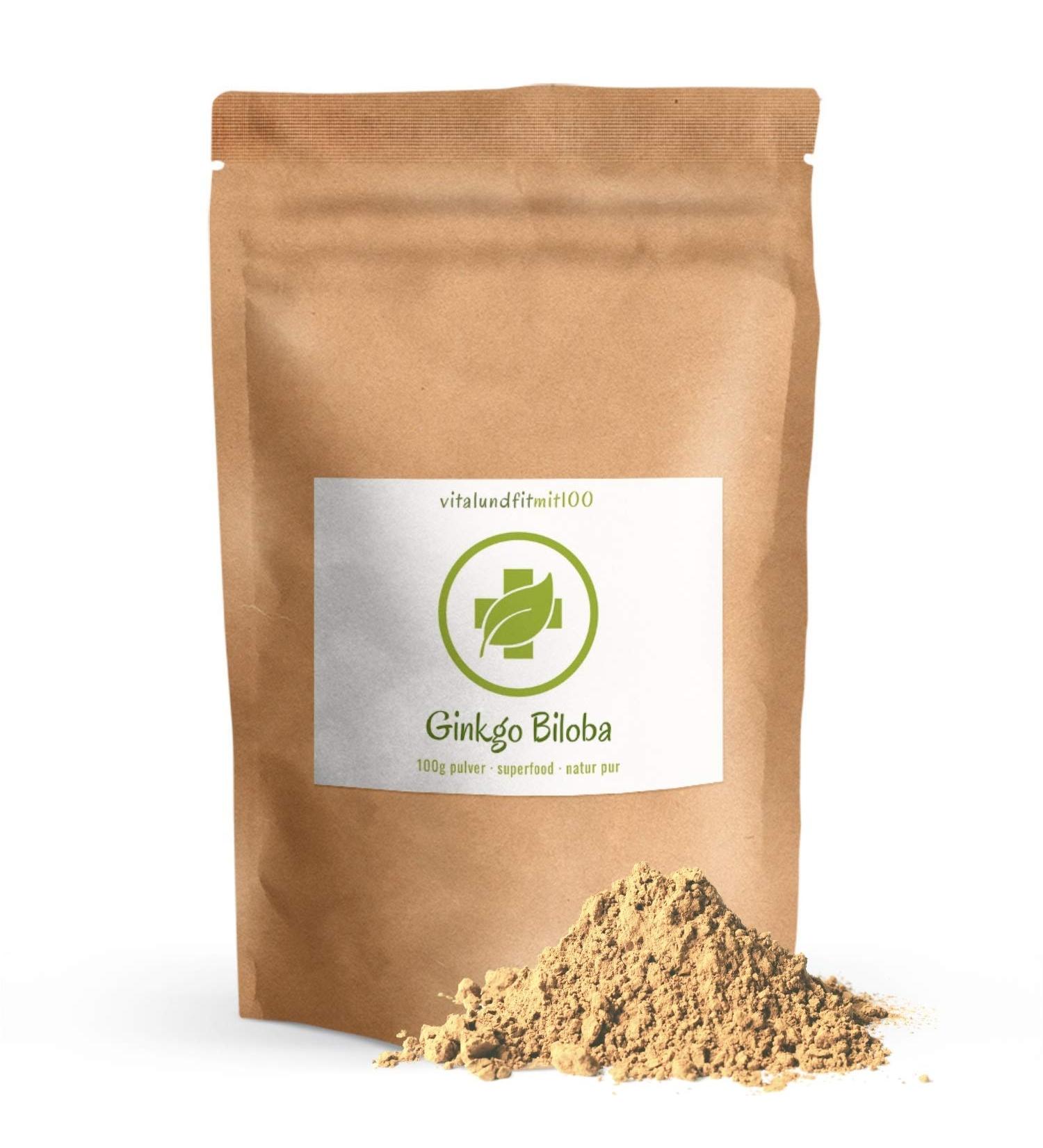 Ginkgo Biloba Powder 100g - Pure Vegan Gluten-Free & Raw Food Quality - Finely Ground No Additives - Buy Online on GoSupps.com