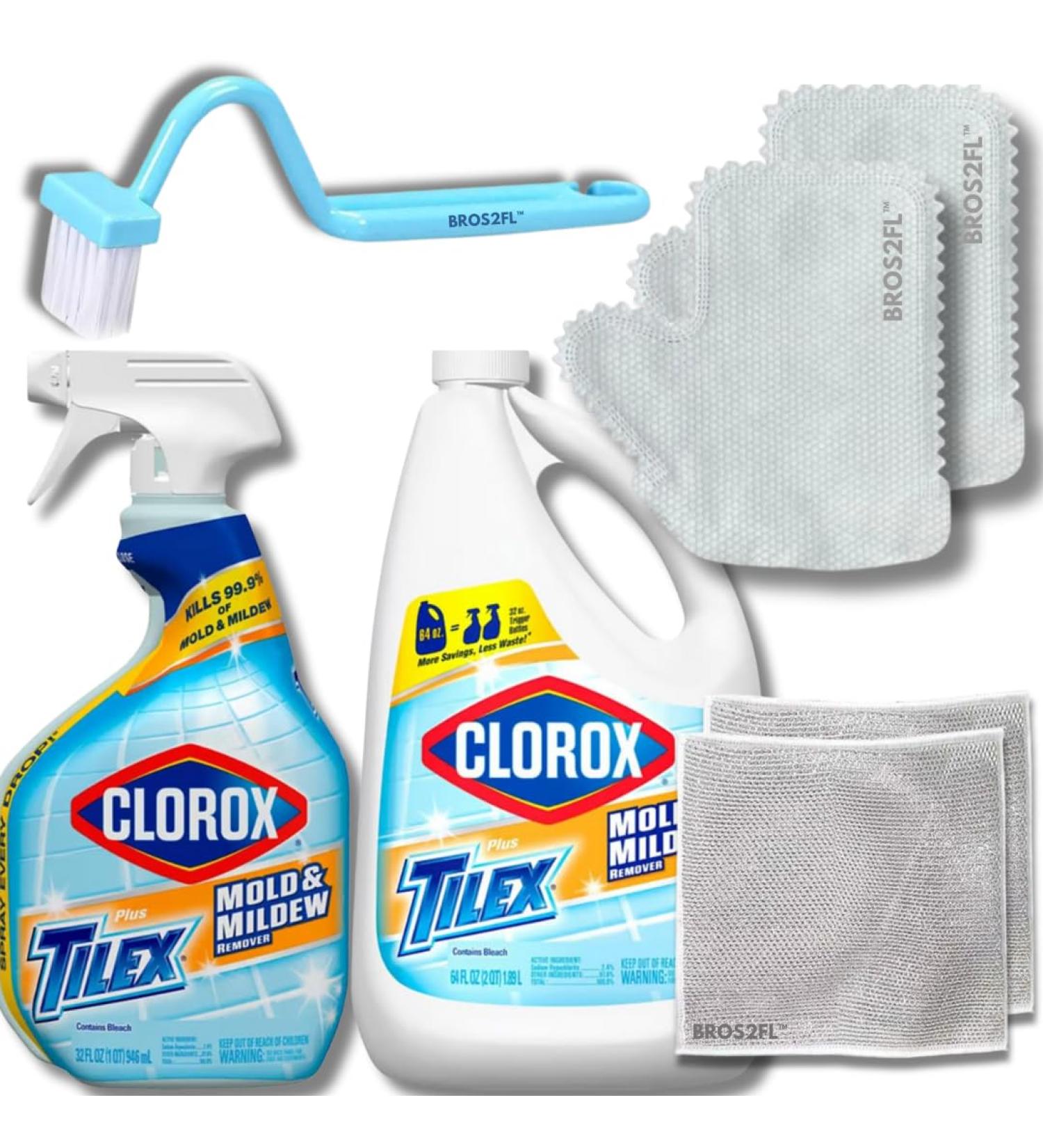 Tile Mold & Mildew Remover Bundle with Bleach - 32oz Spray 64oz Refill Gloves Brush & Cleaning Cloths - Buy Online on GoSupps.com