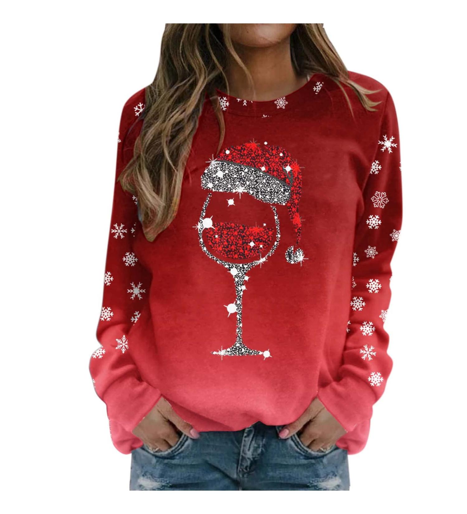 Women's Christmas Snowman & Penguin Print Sweatshirt - Red, XXL - Buy Online on GoSupps.com