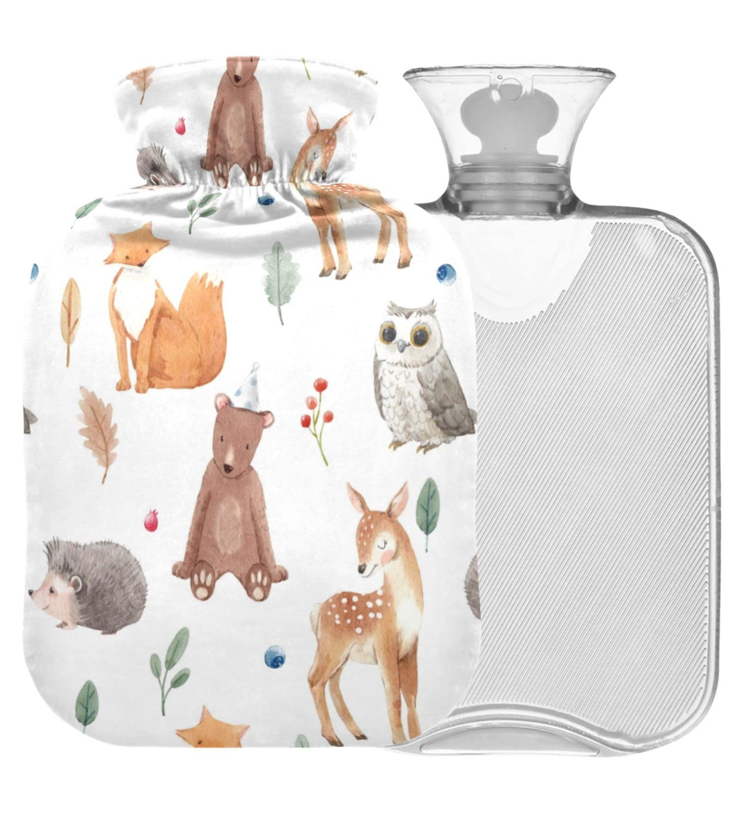 Naanle Hedgehog & Fox Hot Water Bottle - 1L Transparent for Warm & Cold Therapy | Pain Relief & Cozy Comfort for Bed Hands & Feet - Buy Online on GoSupps.com
