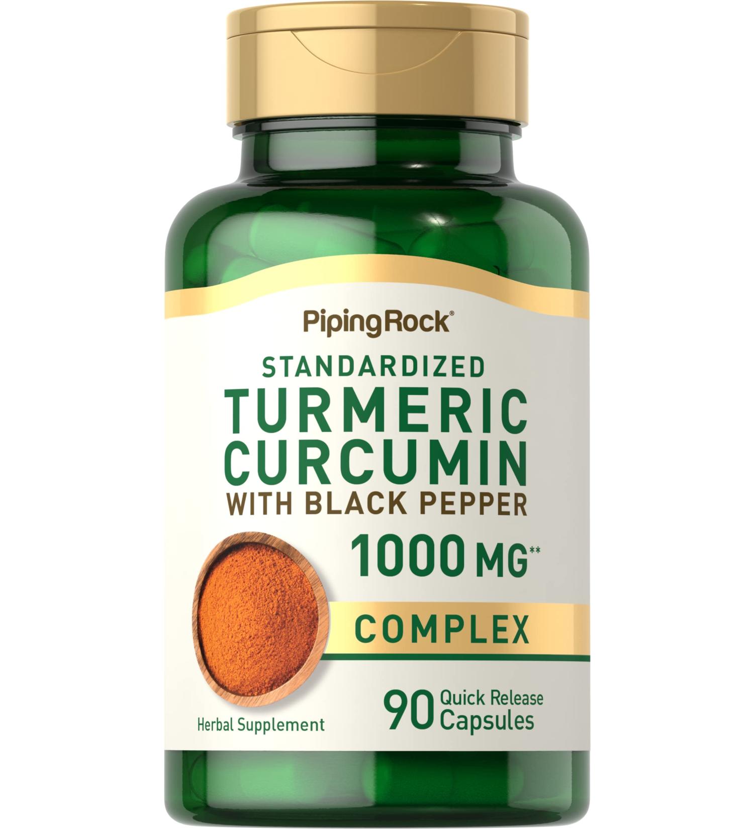 Piping Rock Turmeric Curcumin 1000mg with Black Pepper | 90 Capsules | Non-GMO & Gluten Free - Buy Online on GoSupps.com