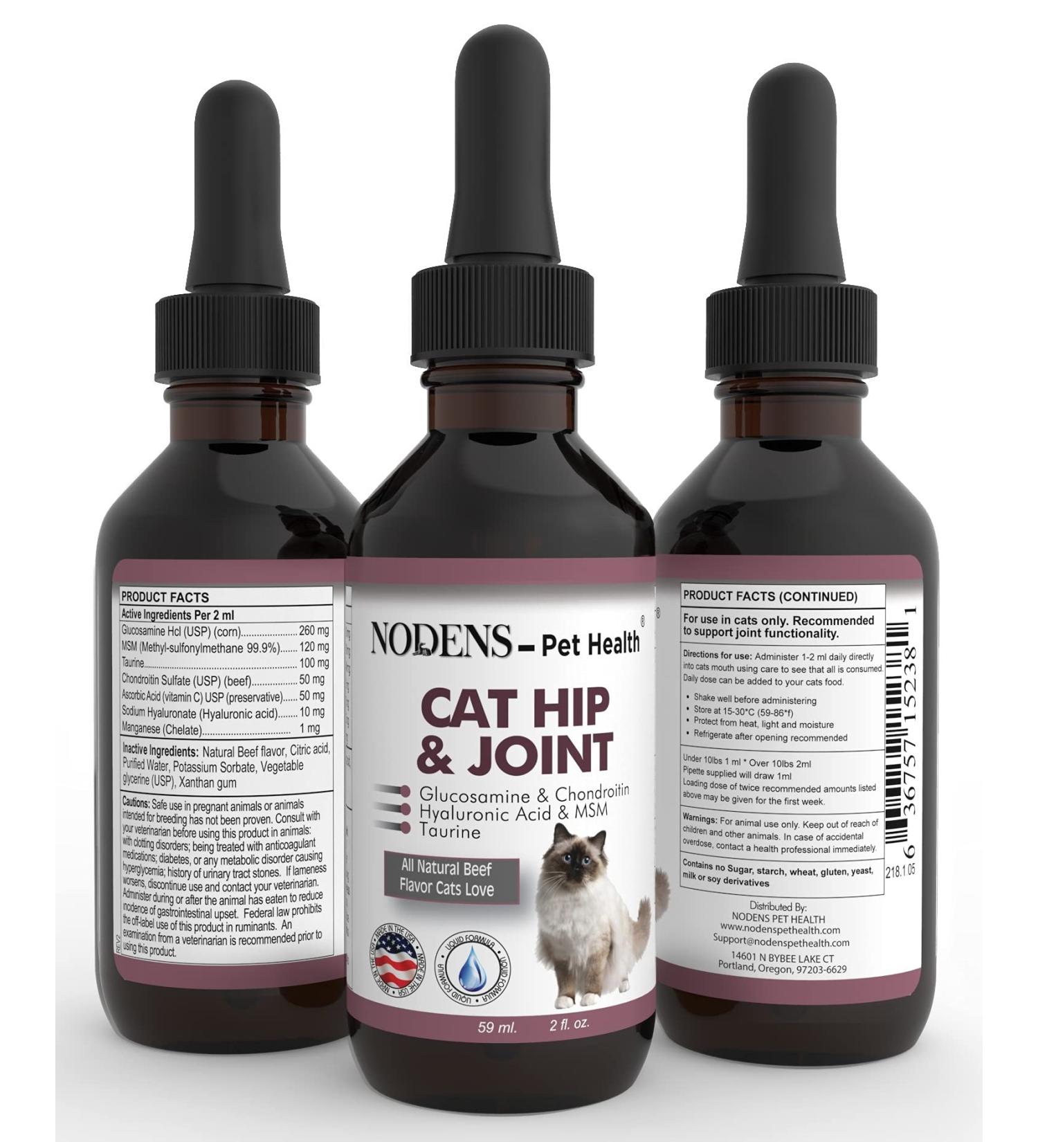 Nodens Cat Hip and Joint Glucosamine with Chondroitin, Opti-MSM, Hyaluronic Acid - 2 fl oz for Joint Flexibility & Pain Relief - Buy Online on GoSupps.com