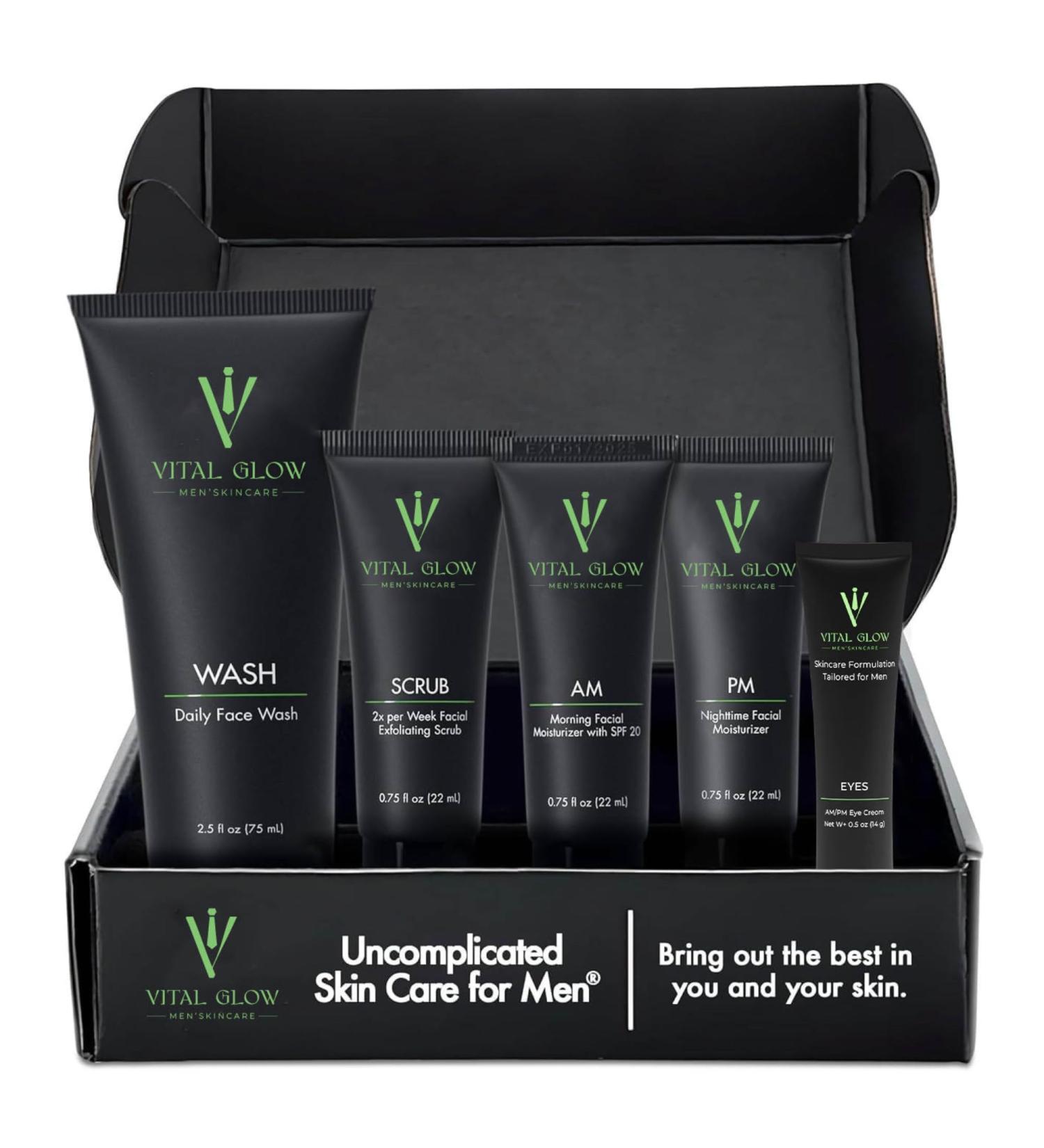 Men's Skin Care Set - Essential Routine with Face Wash Scrub Day & Night Moisturizers Eye Cream | Shop Internationally - Buy Online on GoSupps.com