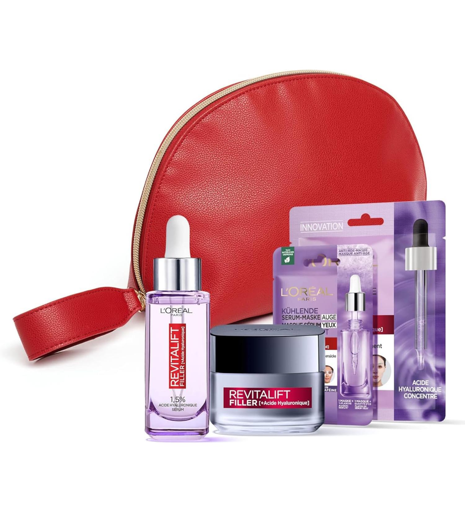 L'Or al Paris Plumping Routine Gift Kit Pure Hyaluronic Acid Hydration Volume & Firmness Anti-Wrinkle Serum Revolumizing Cream & 2 Serum Masks Revitalift Filler 4 products - Buy Online on GoSupps.com