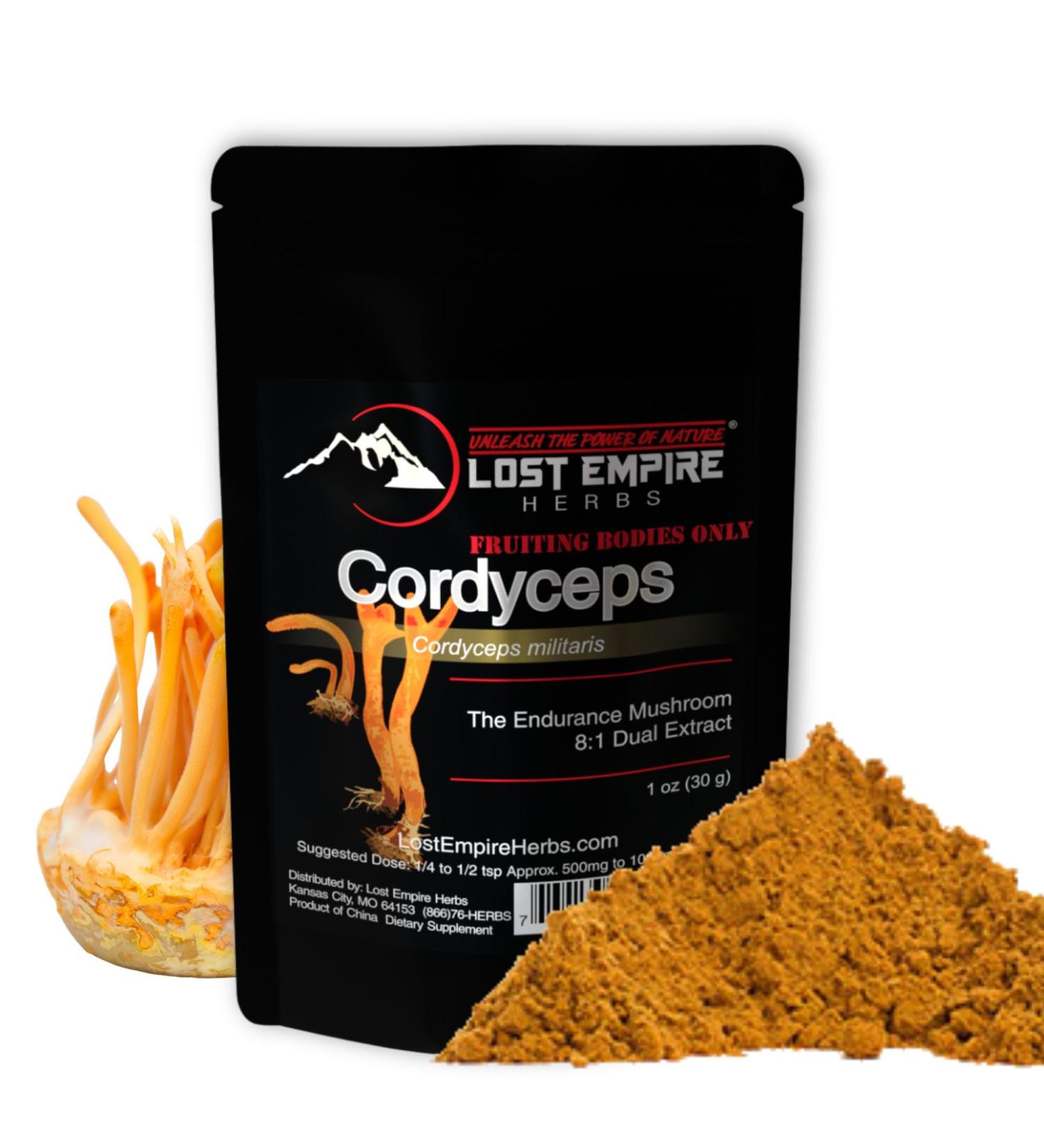 Lost Empire Herbs Cordyceps Militaris Mushroom Powder | Organic 8:1 Dual Water and Alcohol Extract for Energy, Stamina, Immune Support (30 Grams) - Buy Online on GoSupps.com