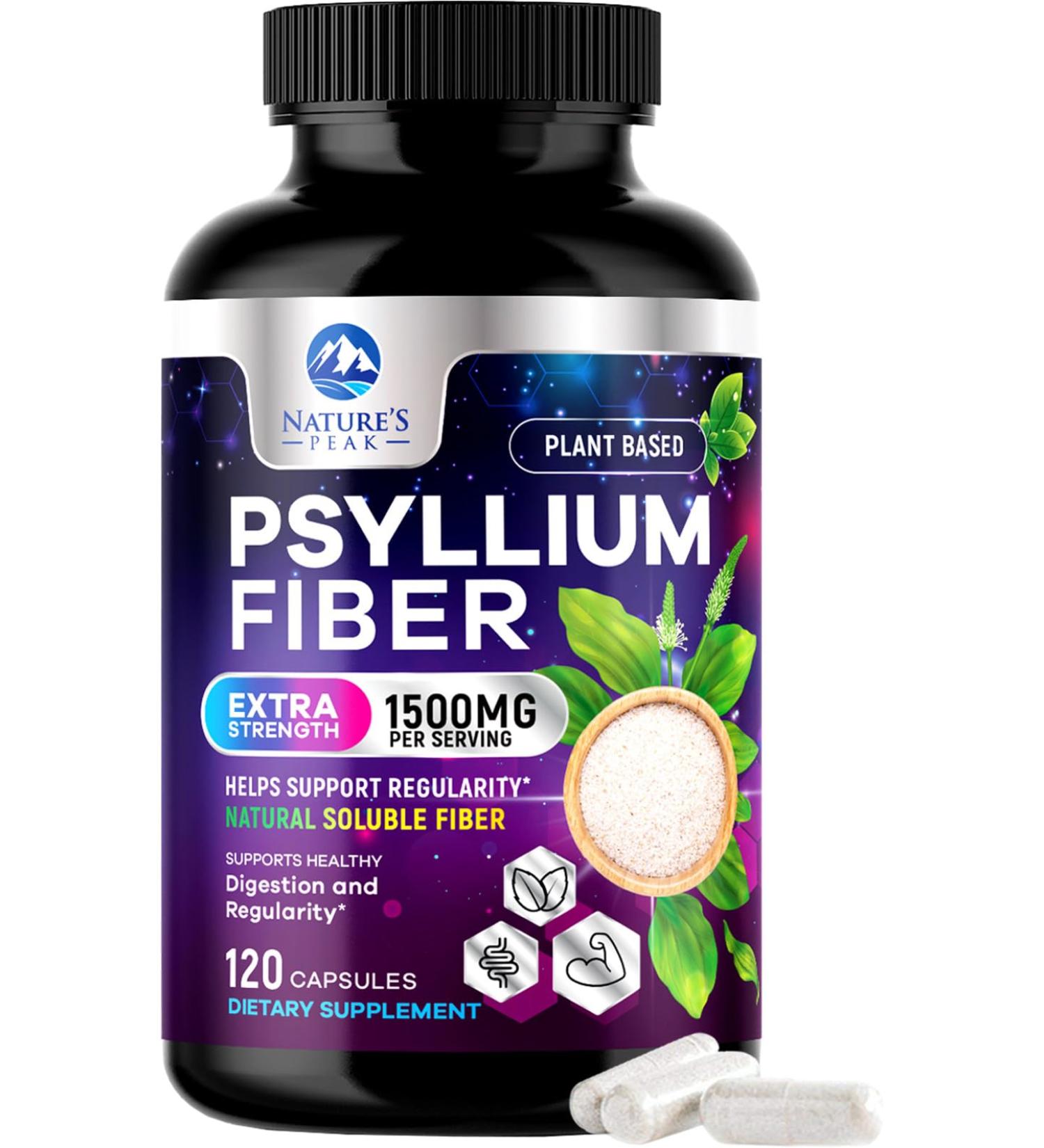 Psyllium Husk Fiber Supplement 1500mg - Vegan Prebiotic Soluble Fiber for Daily Digestive Health & Regularity Support Natural Psyllium Powder Caps Sugar-Free Non-GMO & Gluten-Free - 120 Capsules 120 Count (Pack of 1) - Buy Online on GoSupps.com