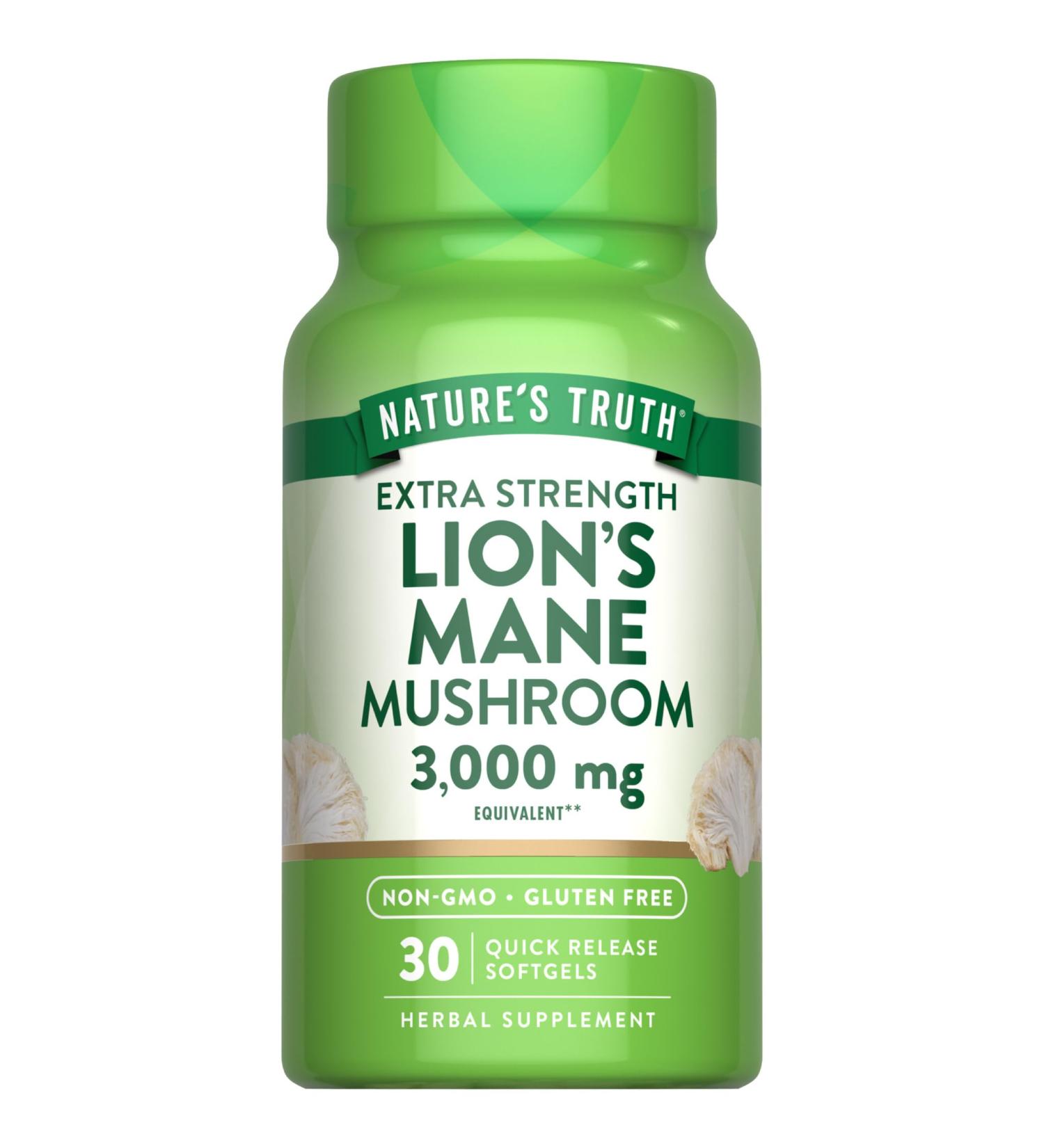 Nature's Truth Lions Mane Extract Softgels | 3 000mg | 30 Count | Extra Strength | Non GMO & Gluten Free Supplement - Buy Online on GoSupps.com