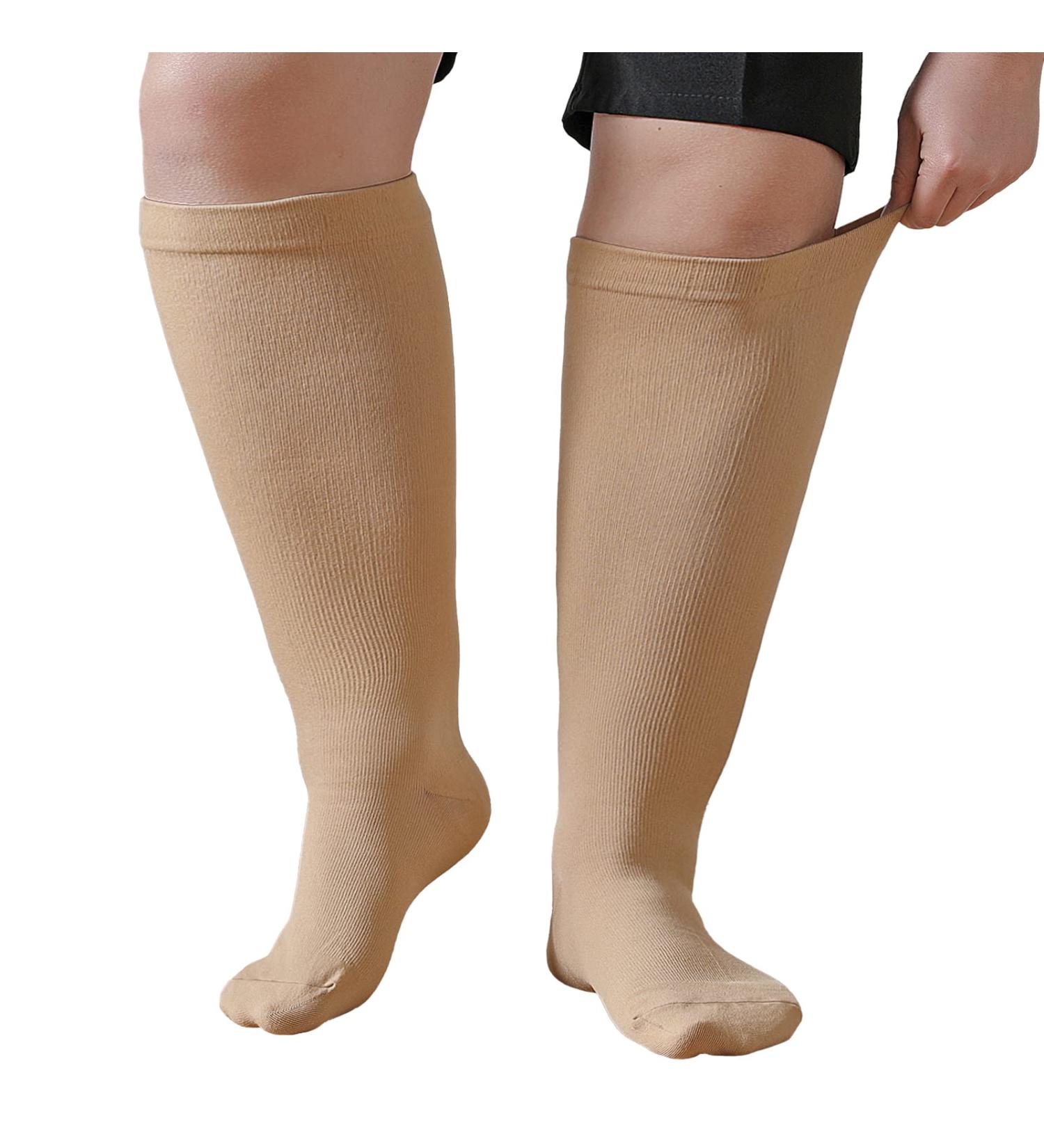 Plus Size Compression Sock For Men and Women: Graduated Compression Stockings for Support Flight Travel Running Pregnancy Sports Edema Nurses Athletic 20-30 mmHg 1Pairs Beige L-XL - Buy Online on GoSupps.com