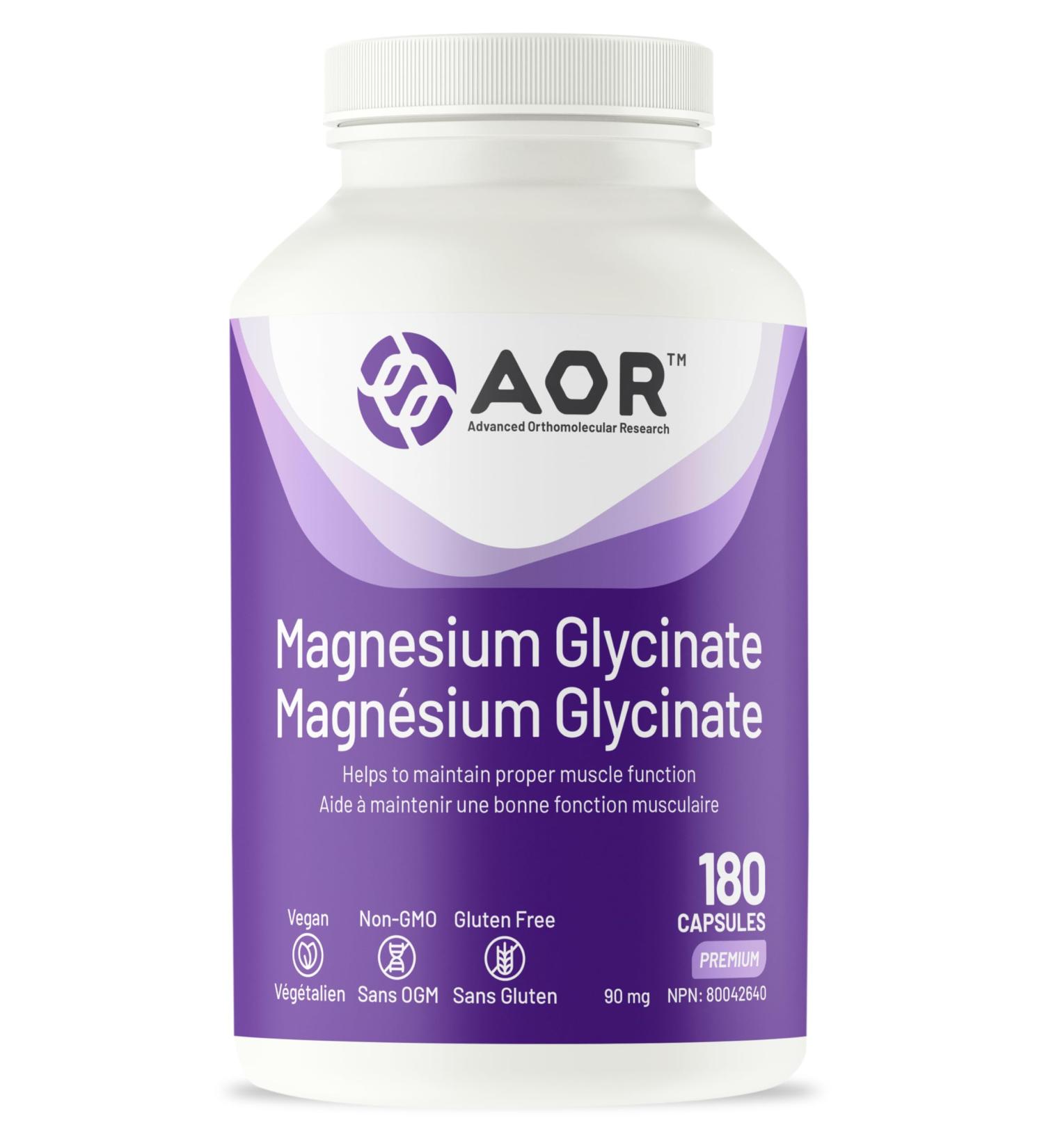 AOR Magnesium Glycinate 90mg 180 Capsules - Promotes Optimal Muscle Function & Metabolism - Vegan Magnesium Bisglycinate Supplement - Cardiovascular Support Muscle Comfort & Balanced Menstrual Cycles - Buy Online on GoSupps.com