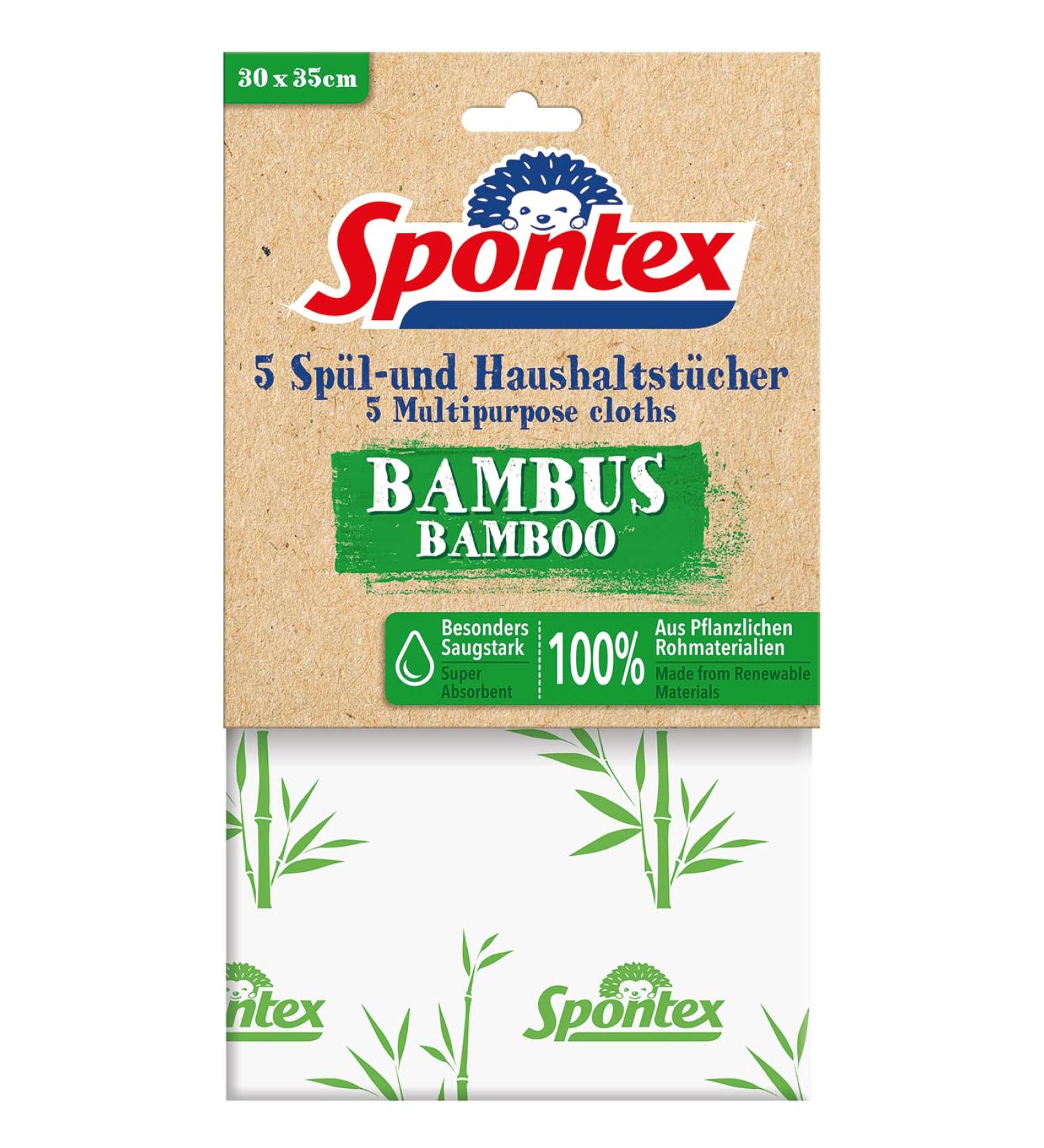 Spontex Bamboo Cloths - 40 Extremely Absorbent Household Cloths | 100% Renewable Ideal for Damp & Dry Cleaning | 35x30 cm (8x5 Pack) - Buy Online on GoSupps.com