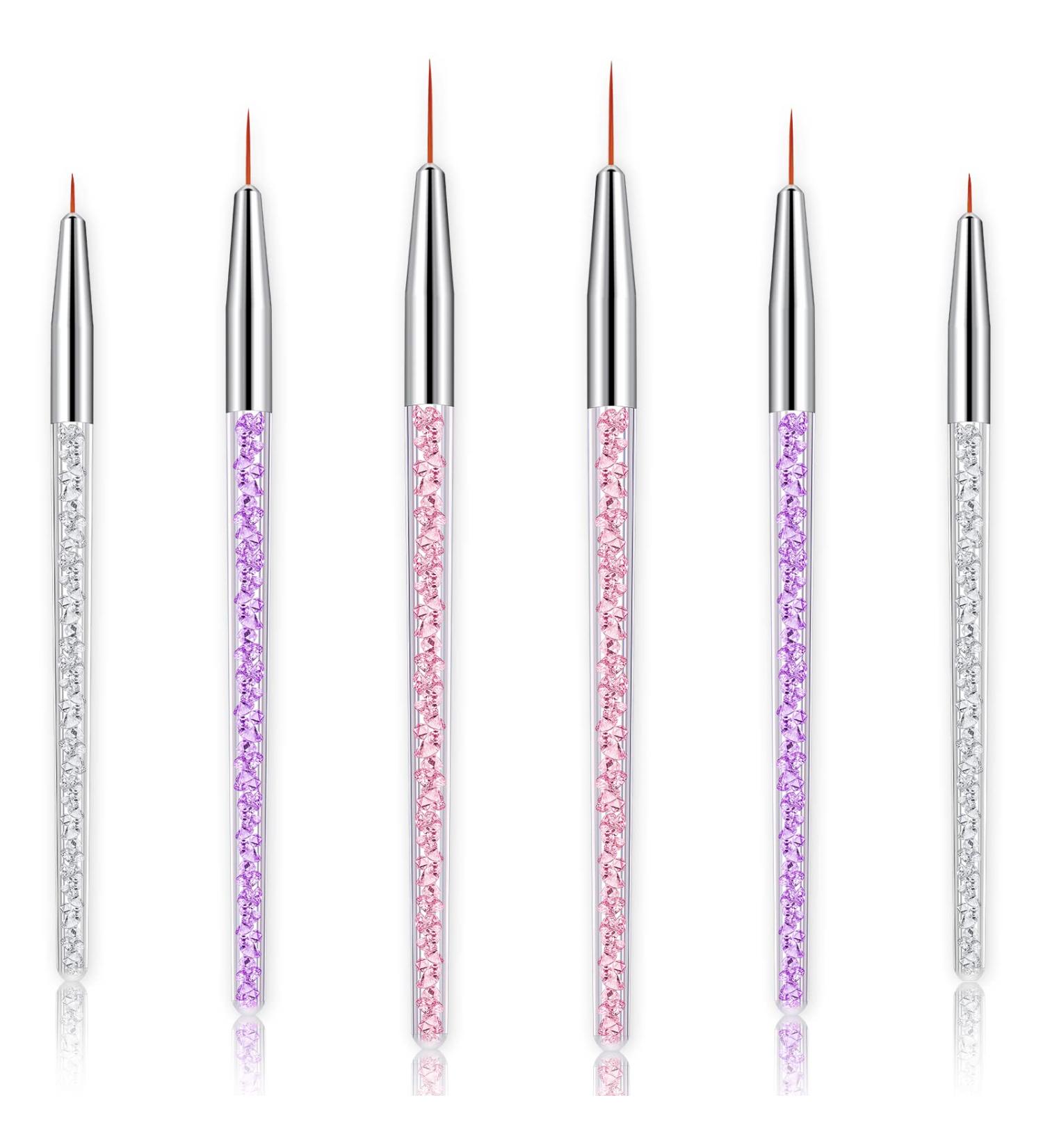 6-Piece Fine Point Eyeliner Brush Set - Gel Makeup Applicator for Precision Eye Makeup - Pink Purple & White - Buy Online on GoSupps.com
