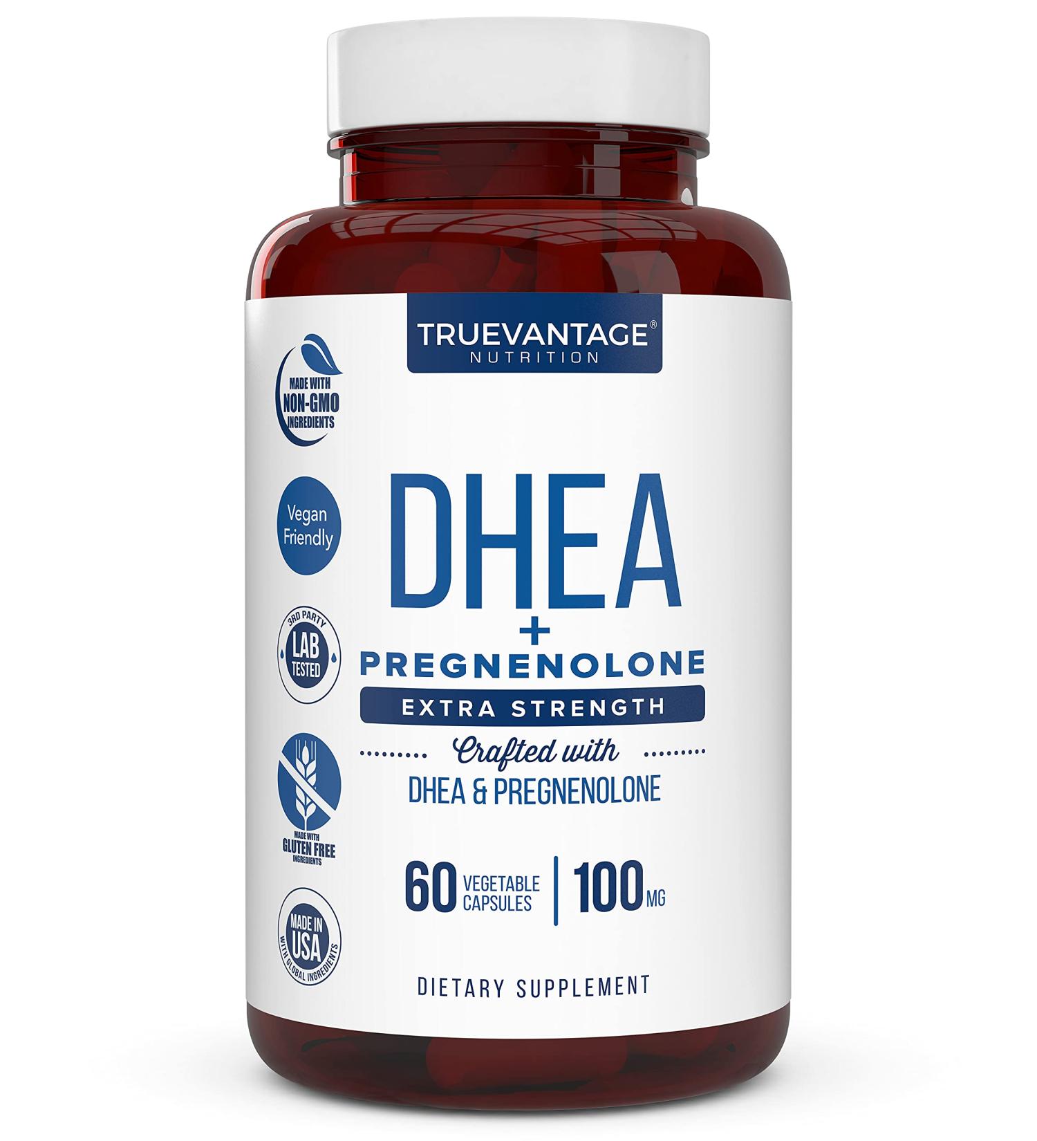 DHEA 100mg with Pregnenolone 60mg Supplement - Hormone Balance, Lean Muscle, Energy, Mood, Sleep Support - Men and Women - 60 Vegetable Capsules - Buy Online on GoSupps.com