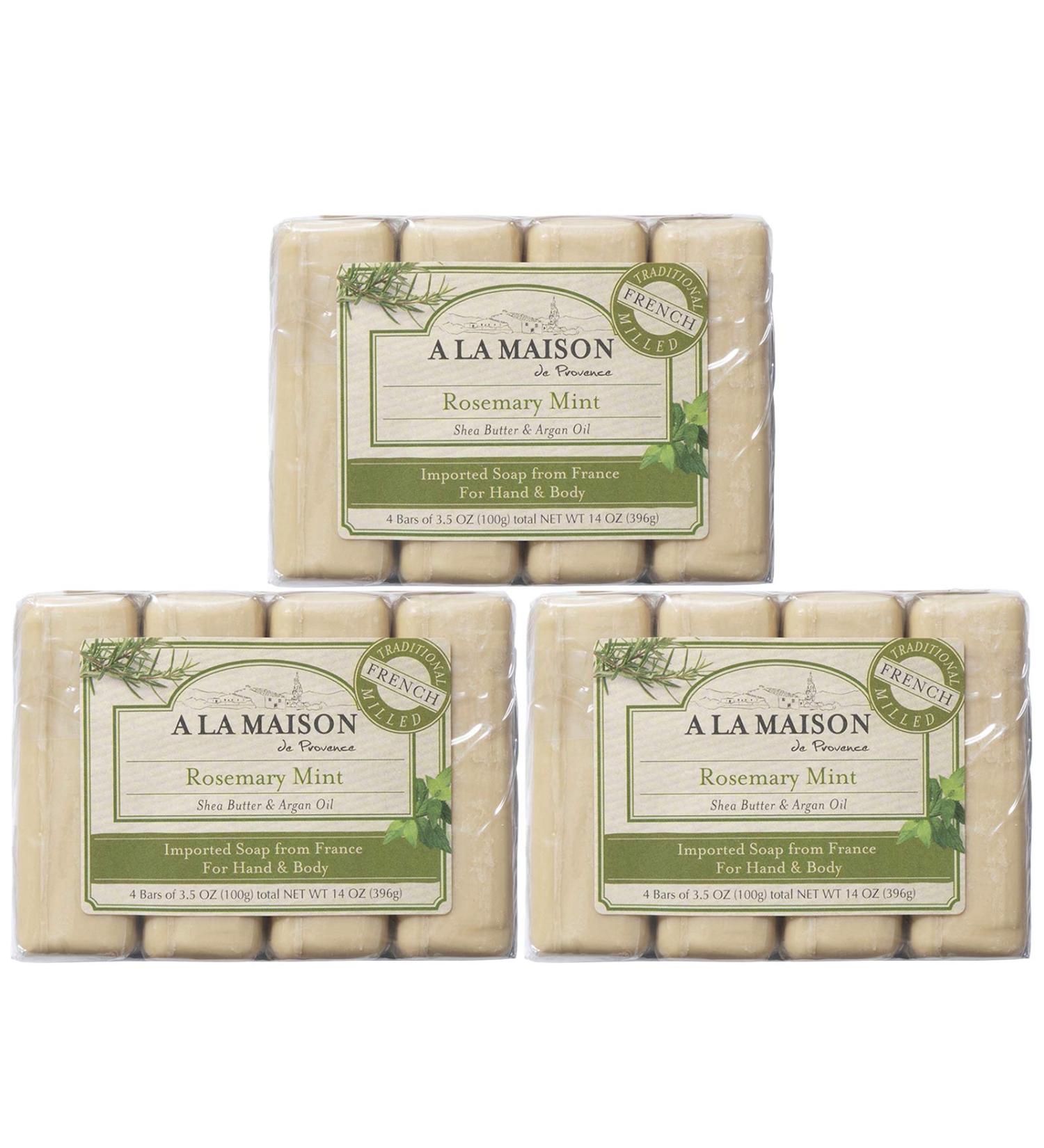 A La Maison Rosemary Mint Bar Soap 3.5 oz - Pack of 12 | Triple French Milled All Natural Soap for Men and Women | Moisturizing Face and Body Soap - Pack of 3 - Buy Online on GoSupps.com