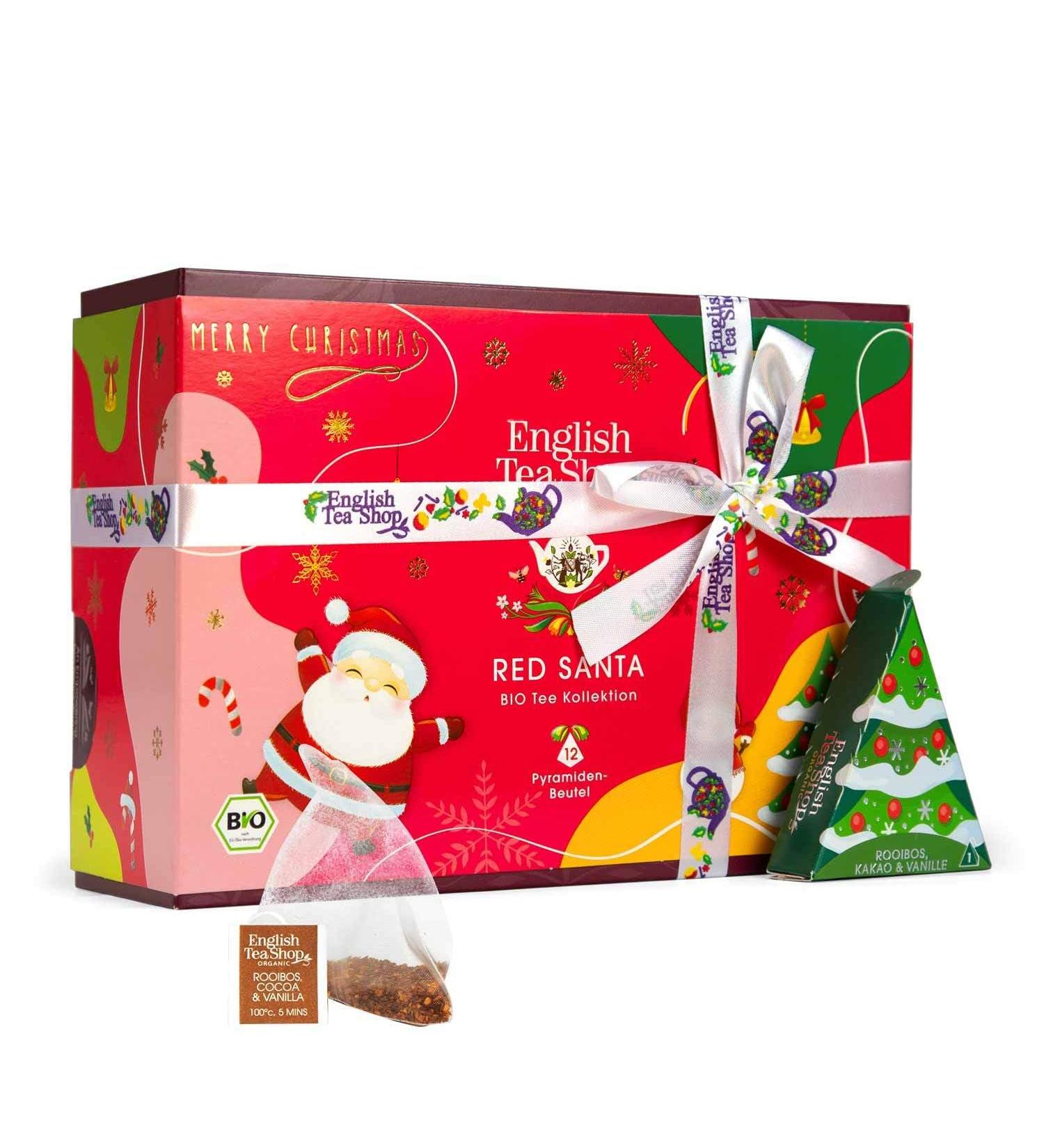Organic ETS Tea Gift with Bow - Red Santa Christmas Winter Tea Set with 12 Pyramid Bags | Perfect Christmas Gift - Buy Online on GoSupps.com