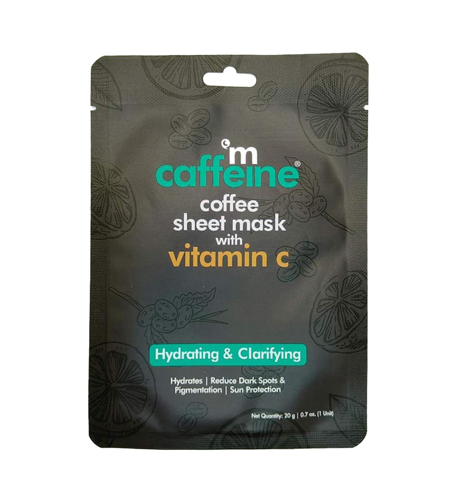 mCaffeine Coffee Sheet Mask with Vitamin C | Hydrating Hyaluronic Acid Face Mask for Dark Spot Reduction & Sun Protection - 1 pc - Buy Online on GoSupps.com