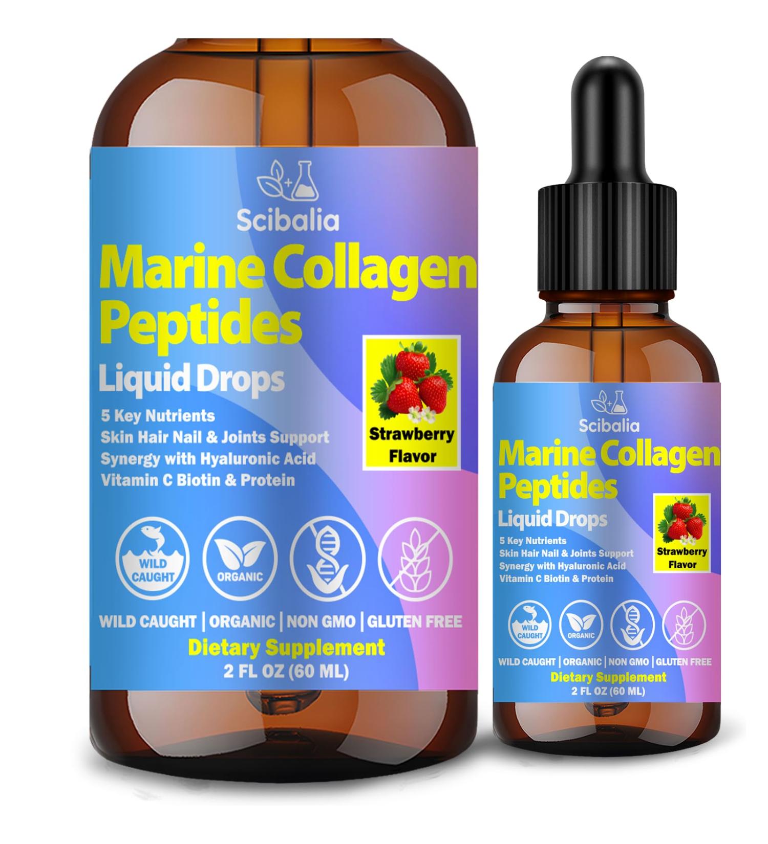 Marine Collagen Peptides Liquid Drops, Hydrolyzed Multi Type I & III Collagen w. Hyaluronic Acid Biotin Vitamin C for Joint, Skin, Hair & Nail, Liquid Marine Collagen High Absorption for Women Men - Buy Online on GoSupps.com