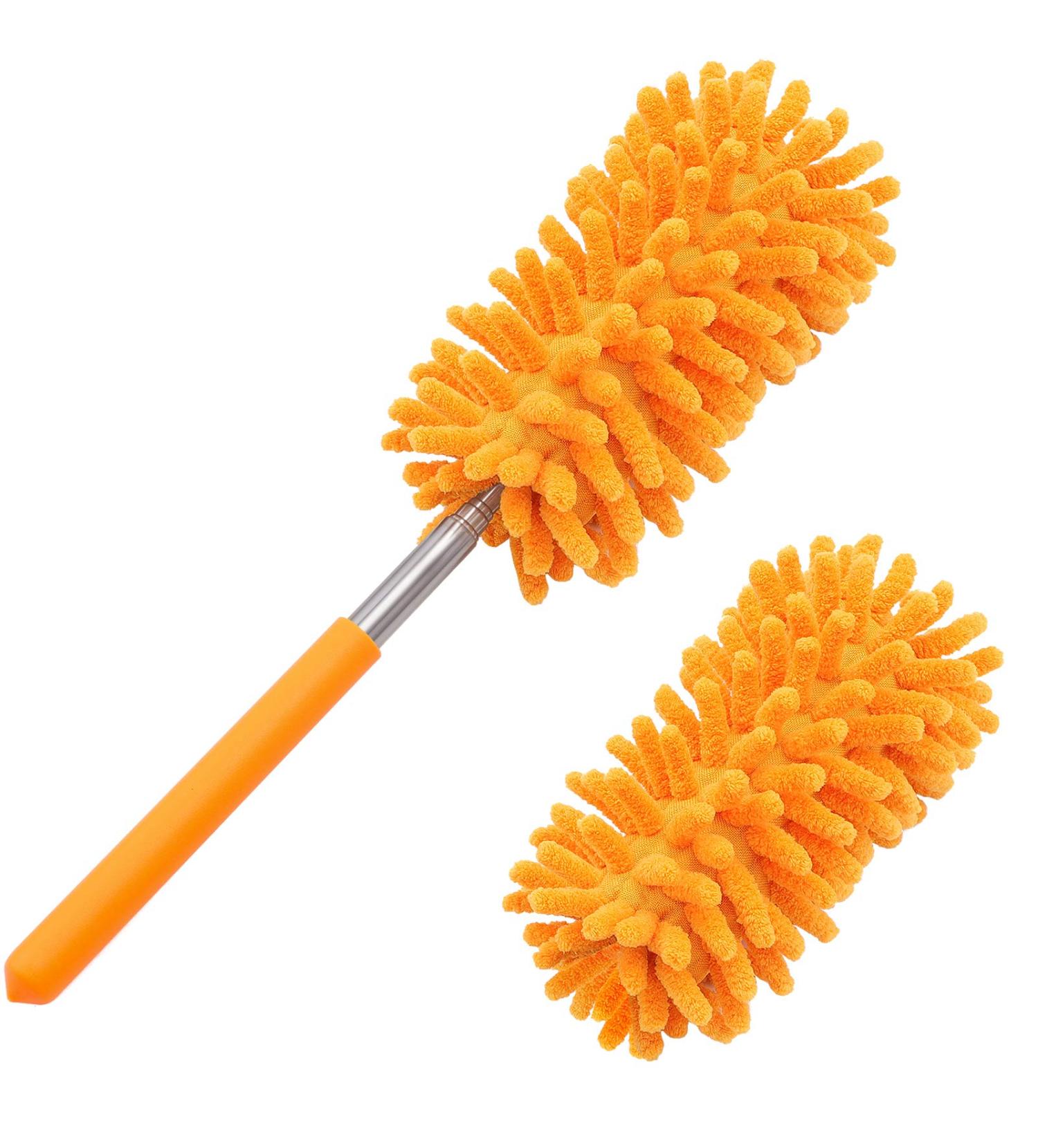 Microfiber Duster Kit - Hand Washable with 2 Replaceable Heads | Extendable Pole | Detachable for Home, Office, Car, Window, Furniture | Bright Orange - Buy Online on GoSupps.com