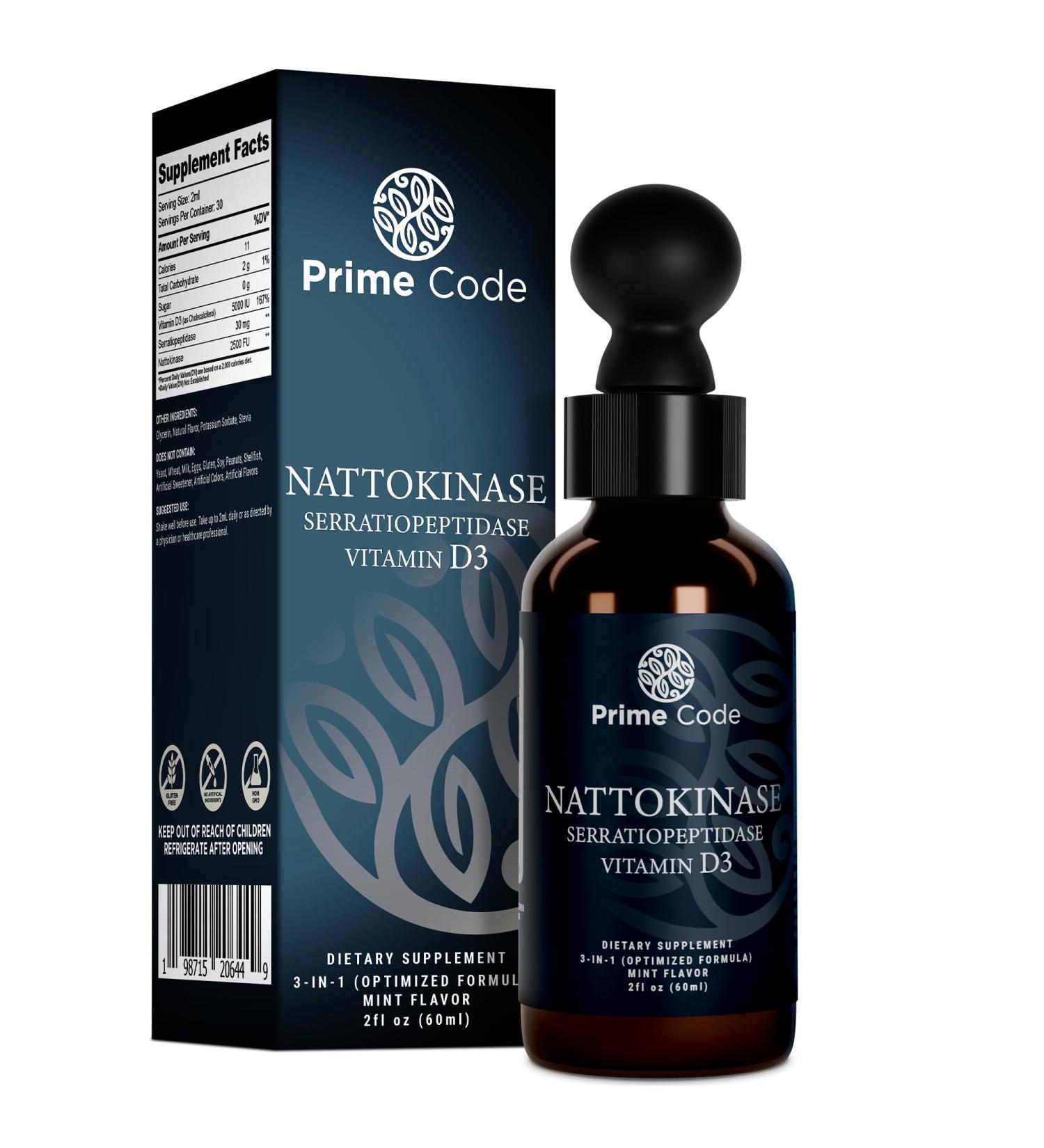 Prime Code nattokinase Supplement | serratiopeptidase and nattokinase Supplements | Nattokinase Liquid Drops| natto Liquid | Serratiopeptidase | High Absorption | Non-GMO | Gluten-Free - Buy Online on GoSupps.com