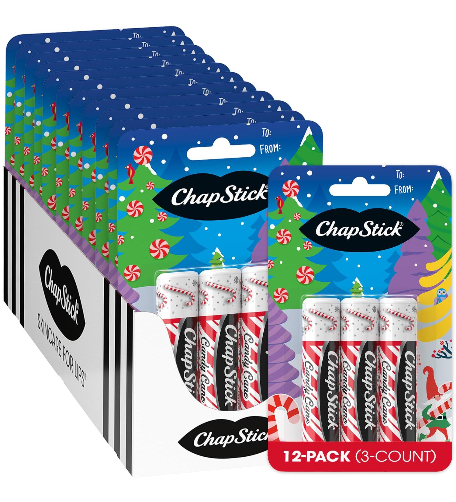 ChapStick Bulk Lip Balm Candy Cane 36-Count (12 Packs of 3) Fresh & Minty Lip Moisturizer Stocking Stuffer 0.15 Oz Ea - Buy Online on GoSupps.com