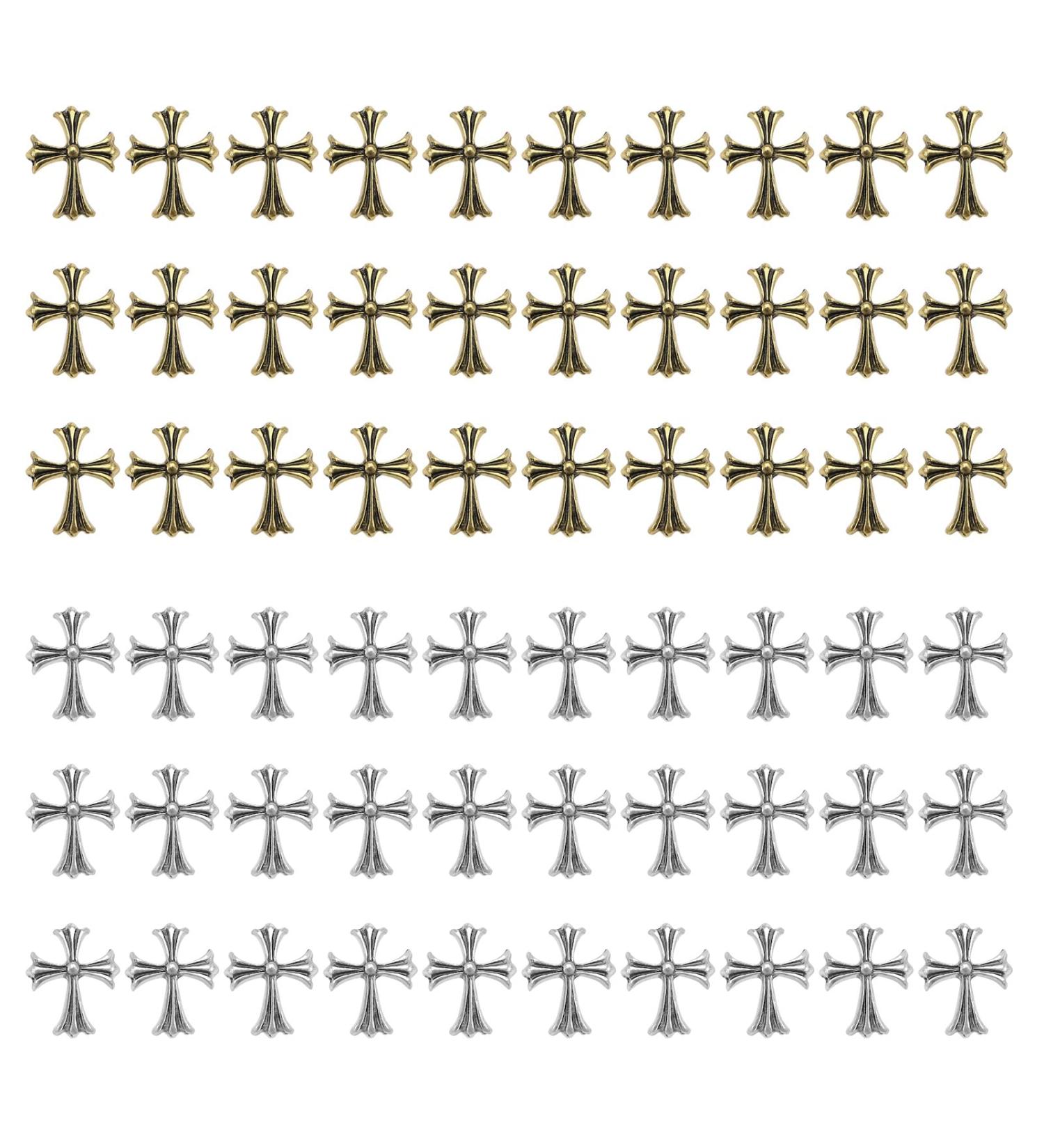60PCS Cross Nail Art Charms Metal 3D Punk Ornaments for Manicure - DIY Nail Decoration Supplies in Bronze & Antique Silver - Buy Online on GoSupps.com