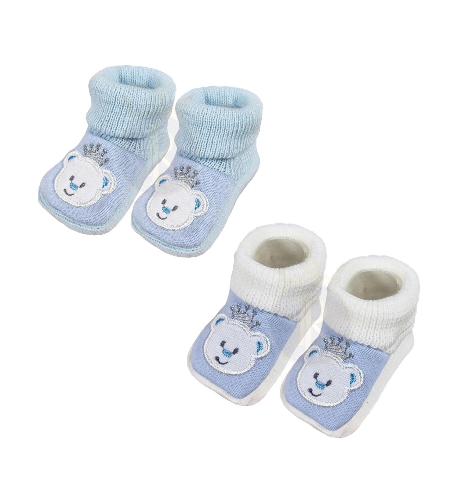 Royal Icon 2 Pairs Baby Booties 0-3 Months | Adorable & Safe Slippers for Newborn Boys & Girls | Soft & Stylish Baby Boots for Indoor & Outdoor Use | White Blue Teddy Design - Buy Online on GoSupps.com