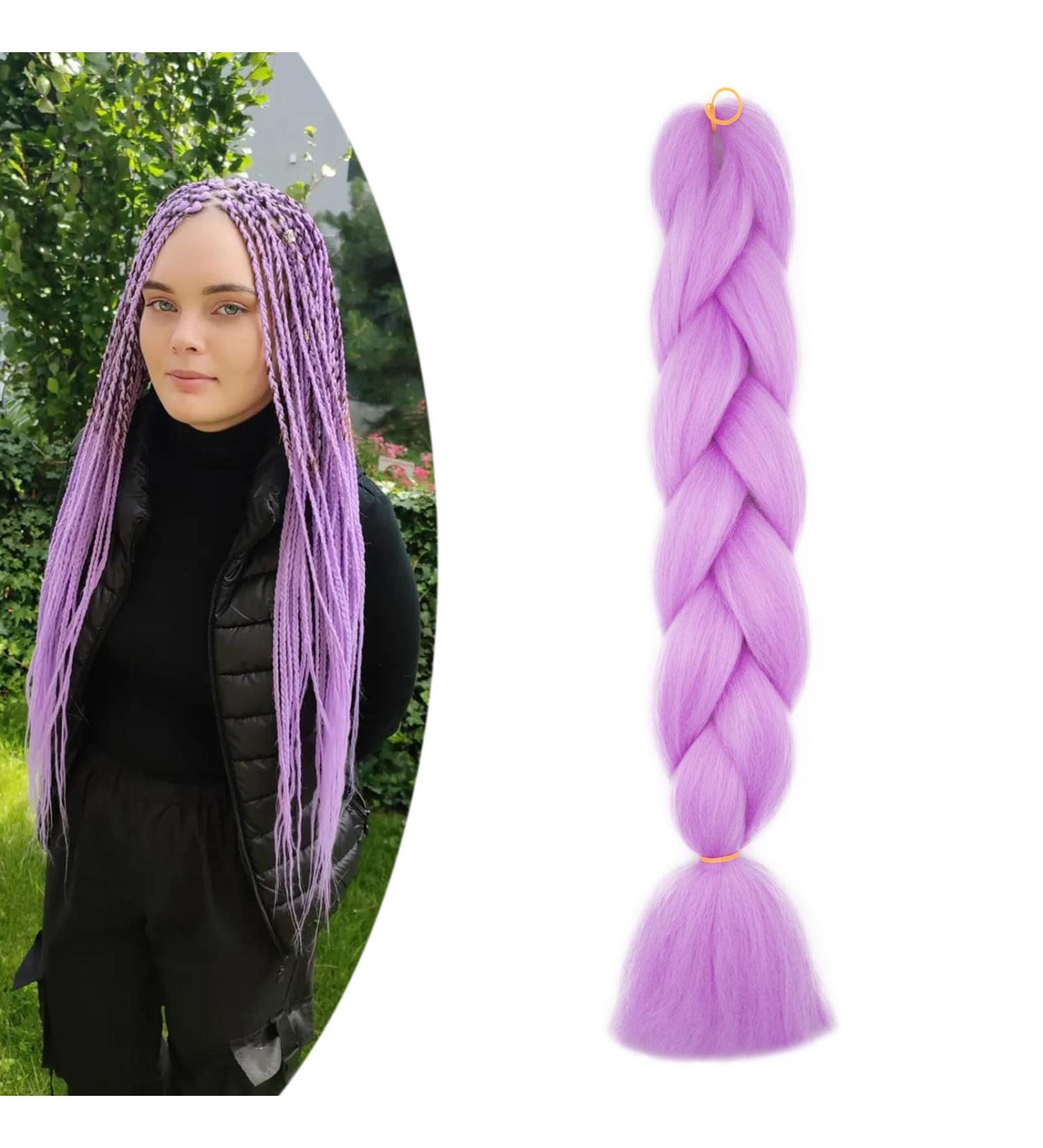Buy Gairyan Jumbo Braid Extensions - 100g Ombre Synthetic Hair - 60cm Light Purple Afro Braids for Box & Crochet Styles - Buy Online on GoSupps.com