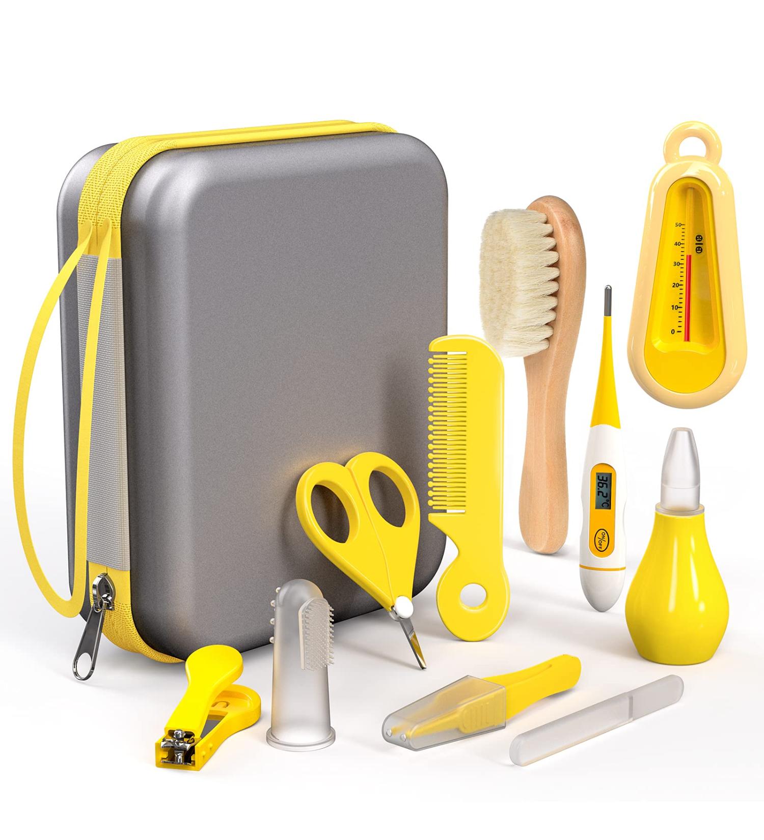 Baby Healthcare Kit & Grooming Set 10-in-1 for Newborns - Nail Clipper, Nasal Aspirator, Comb, Brush - Nursery Essentials for Infant Boys & Girls - Buy Online on GoSupps.com