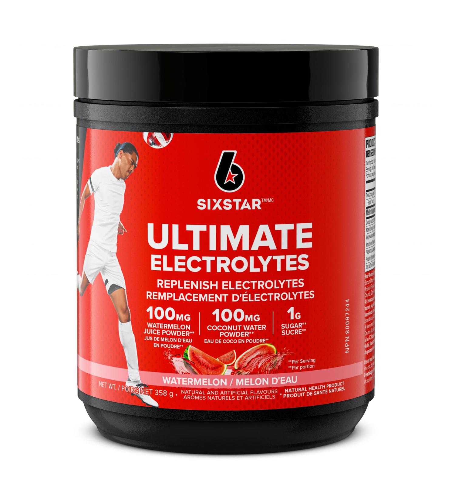 Six Star Electrolyte Powder | Six Star Ultimate Hydration | Replenish Electrolytes with 100mg of Coconut Water Powder + Watermelon Powder + Zinc + Magnesium | Hydration Powder | Watermelon (50 Servings) - Buy Online on GoSupps.com