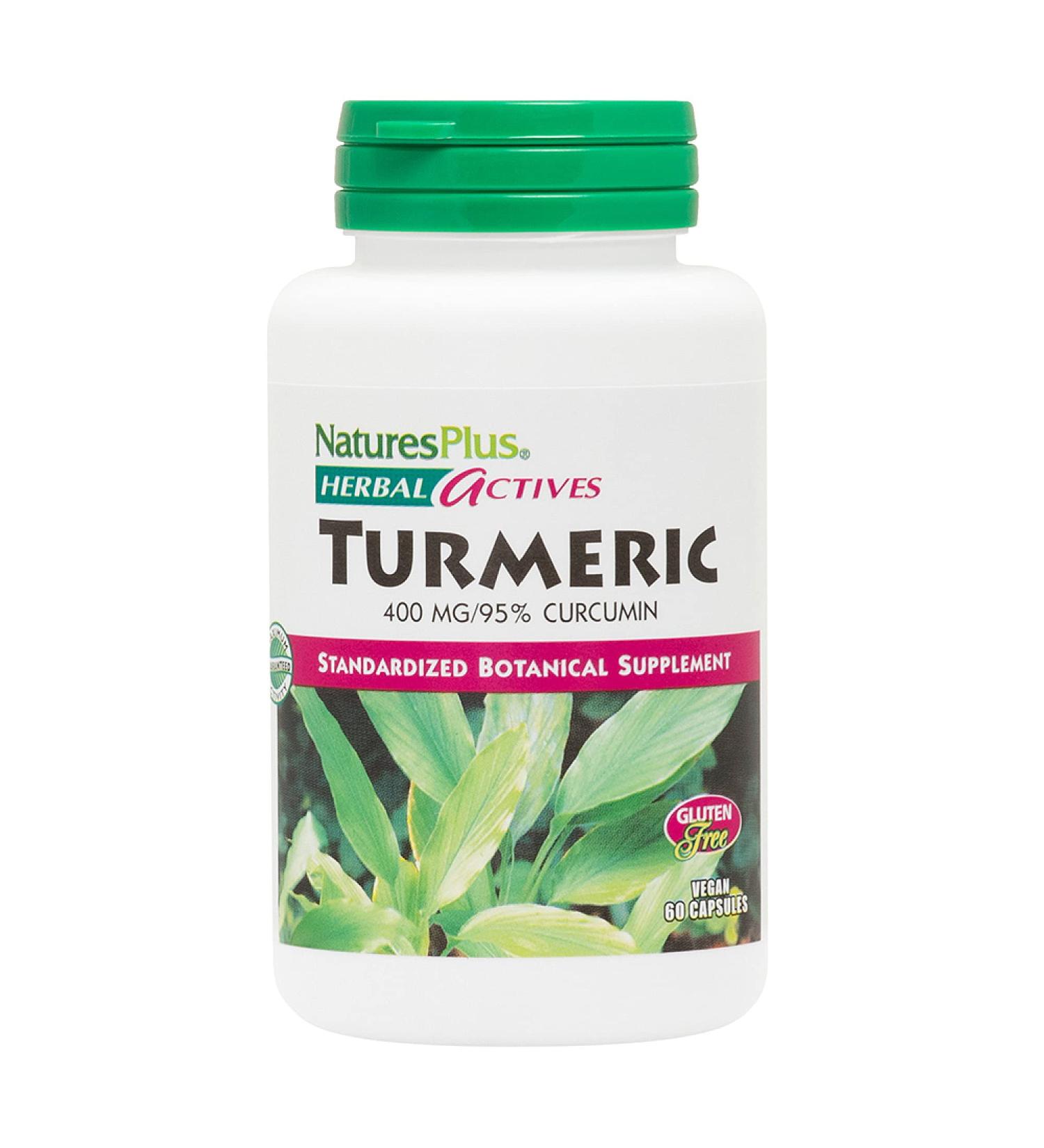NaturesPlus Herbal Actives Turmeric - 400 mg 95% Curcumin 60 Vegan Capsules - Vegetarian Gluten-Free - 60 Servings