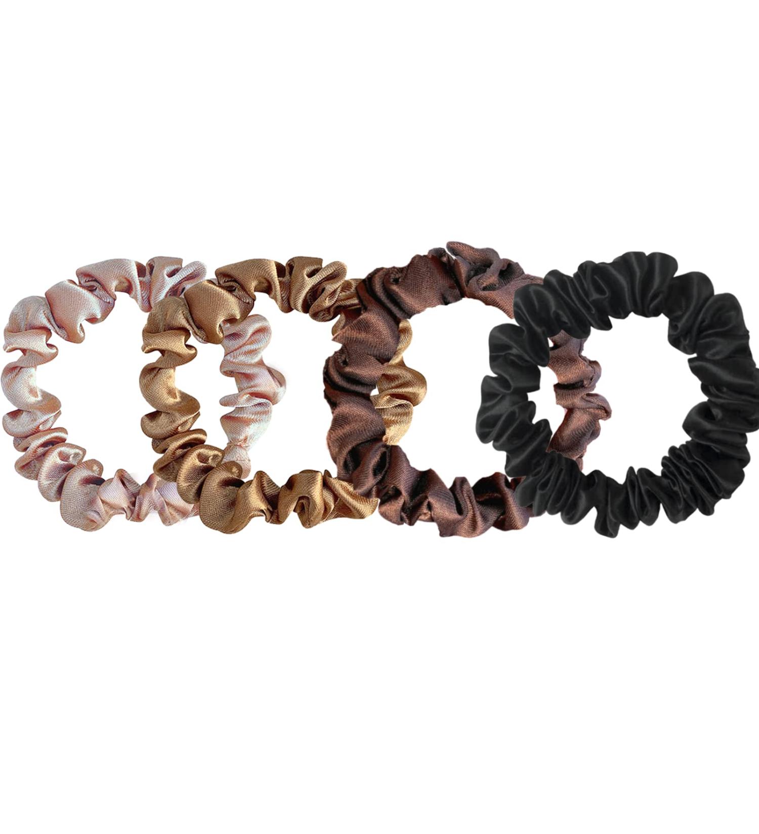 Satin Silk Hair Scrunchies Set - Small Stretchy Hairbands for Thick, Curly, Thin Hair - Frizz Prevention - 4 Pack - Buy Online on GoSupps.com