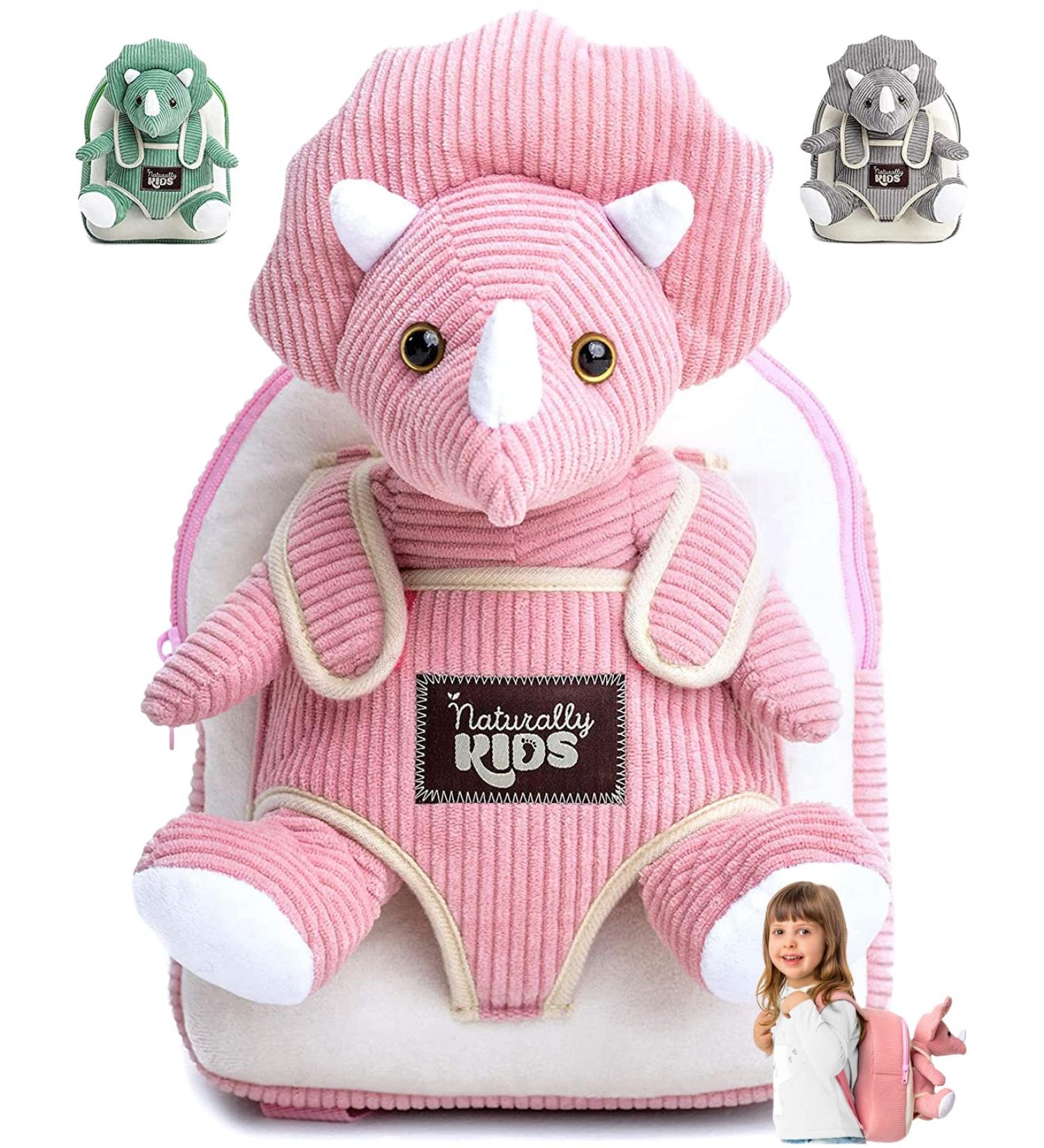 Naturally KIDS Small Dinosaur Backpack - Pink Triceratops Toy for Kids 3-5 - Buy Online on GoSupps.com