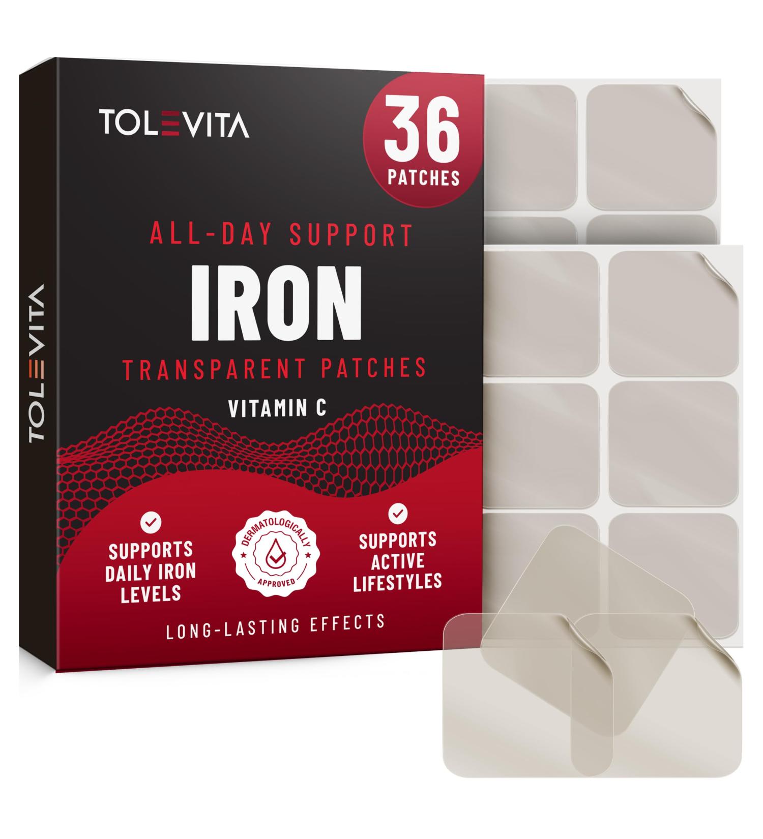 TOLEVITA Iron Patches 36 Transparent Patches for Energy Focus & Body Enhanced Formula Easy-to-Use Ideal for Active Lifestyles & Daily Wellness - Buy Online on GoSupps.com